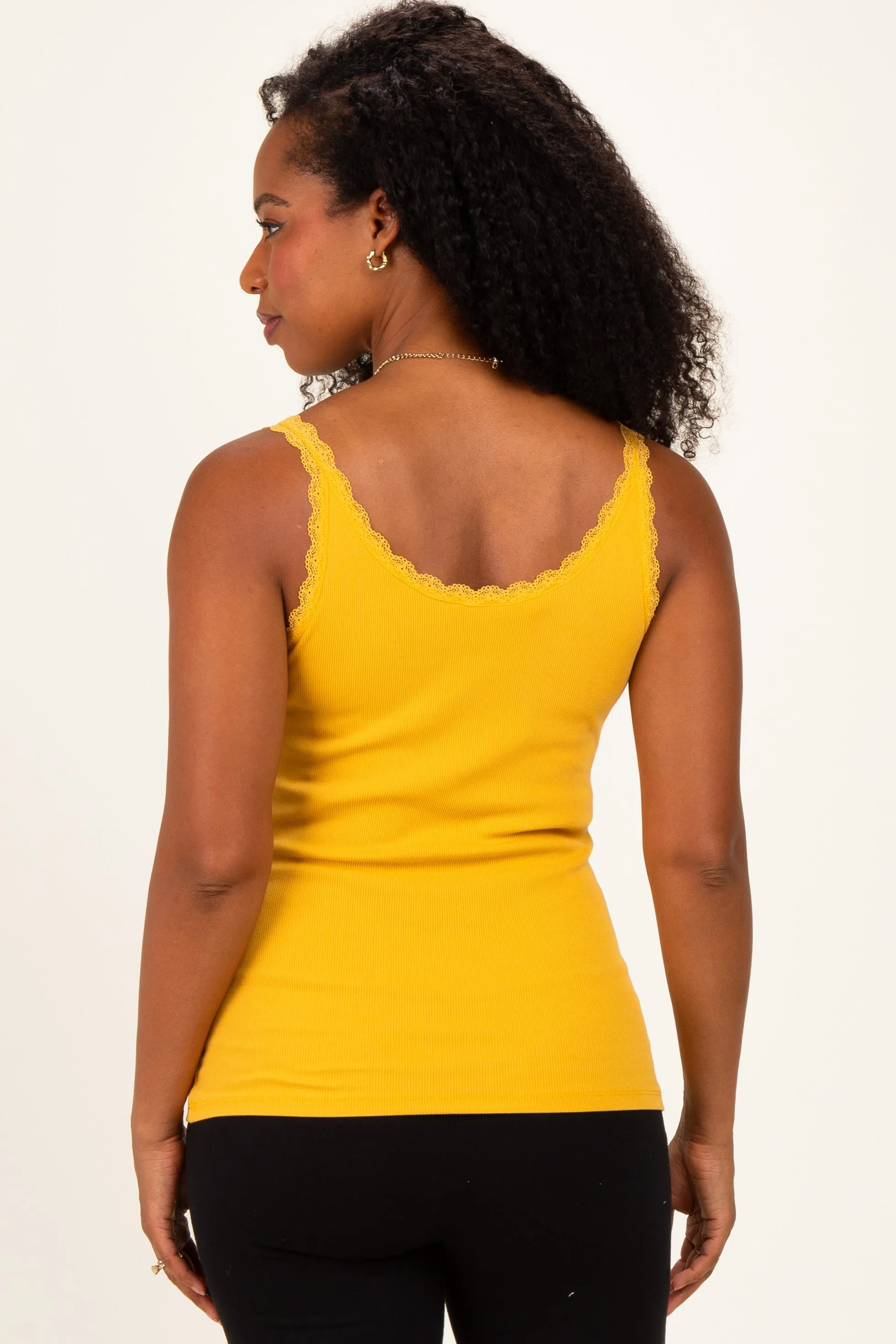Mustard Lace Trim Detail Ribbed Knit Tank Top sold by Pinkblush product image thumbnail 4