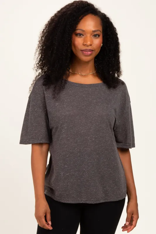 Black Charcoal Relaxed Fit Short Sleeve Top made by BiBi