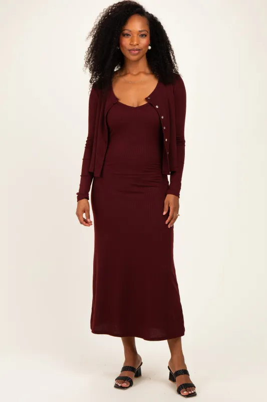 Burgundy Knit Dress Cardigan Set made by Pinkblush