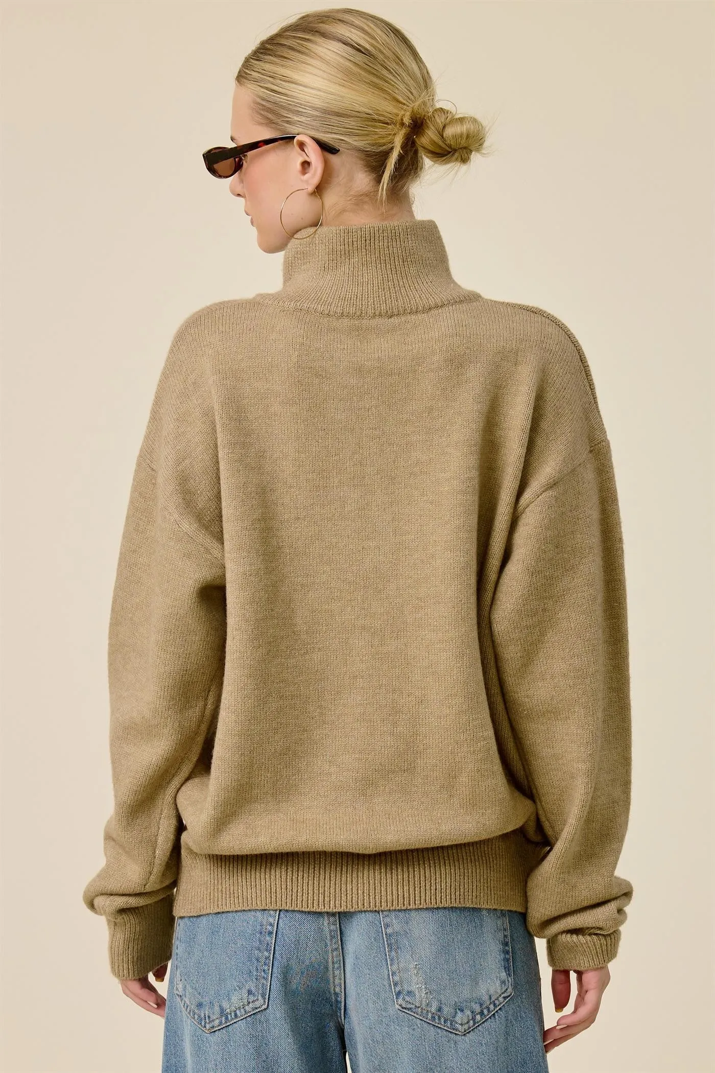 Taupe Half Zip Mock Neck Sweater sold by Pinkblush product image thumbnail 3
