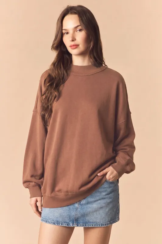 Chocolate Oversized High Neck Sweatshirt made by Pinkblush