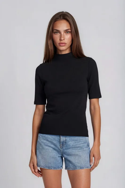 Black Funnel Neck Elbow Sleeve Top made by Gilli