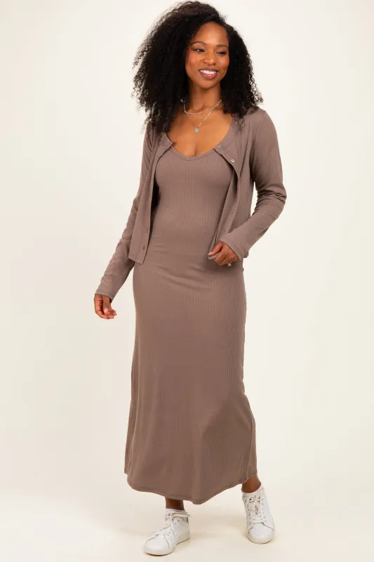 Mocha Knit Dress Cardigan Set made by Pinkblush