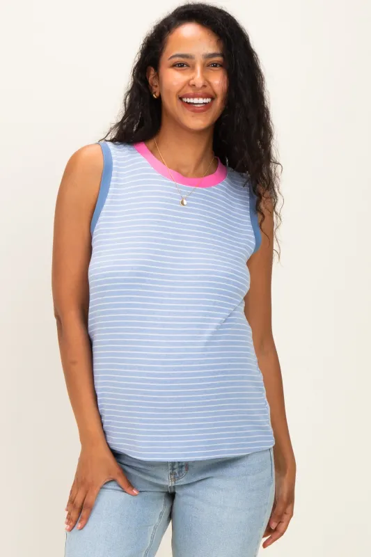 Blue Striped Jersey Maternity Tank Top made by Staccato