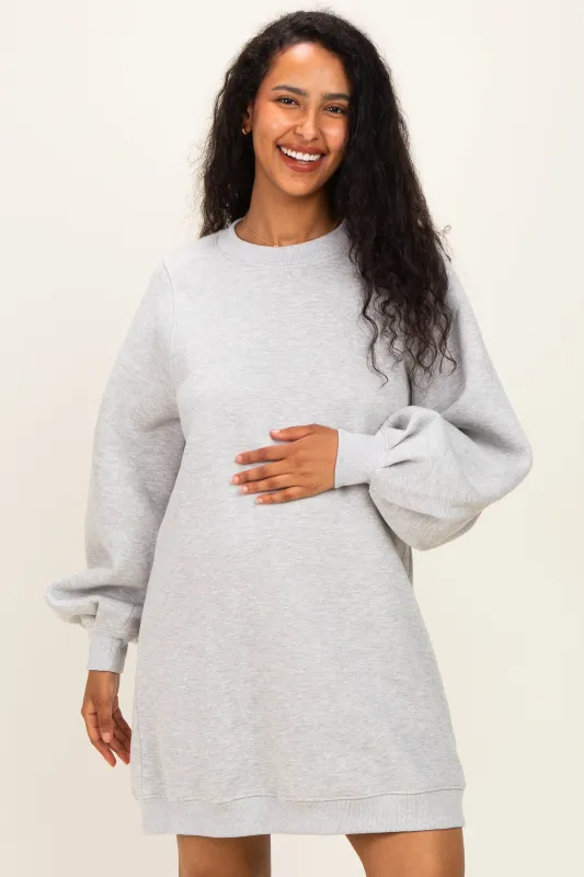 Grey Marl Oversized Bubble Sleeve Maternity Sweatshirt Dress made by Bluivy