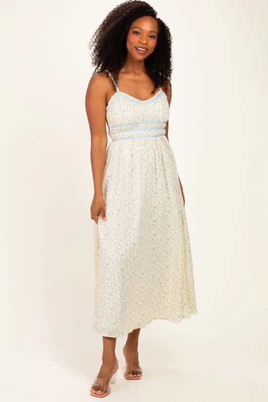 Cream Floral Contrast Trim Sleeveless Maxi Dress made by Wishlist