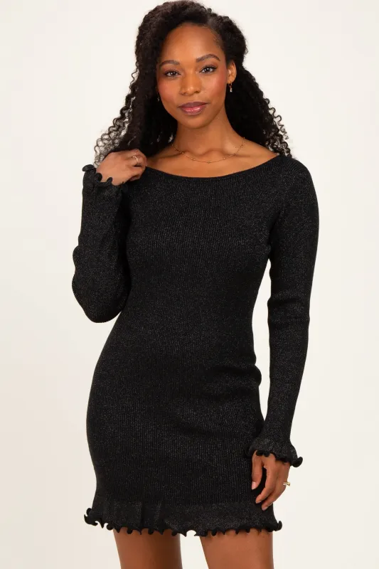 Black Shimmer Lettuce Edge Knit Dress made by Able