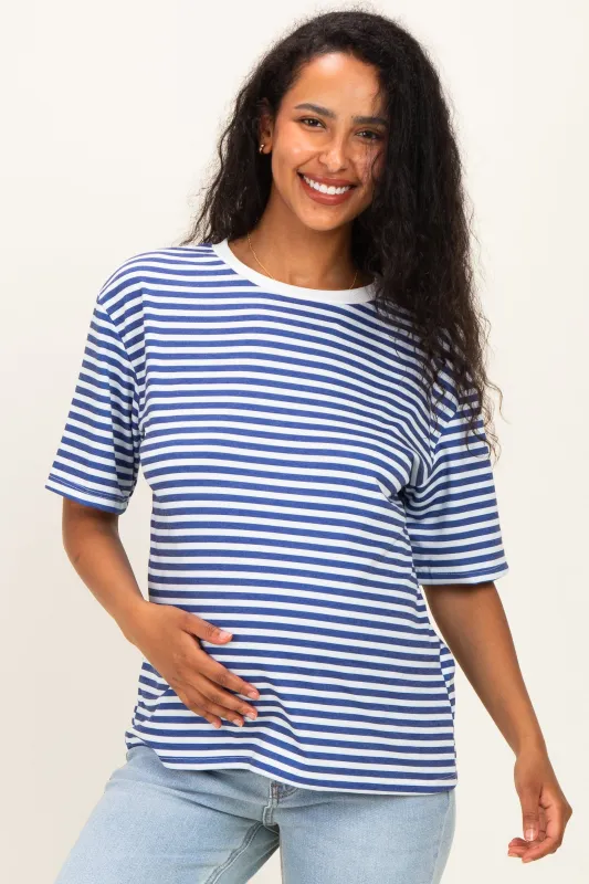 Royal Blue Oversized Striped Maternity Tee made by Pinkblush
