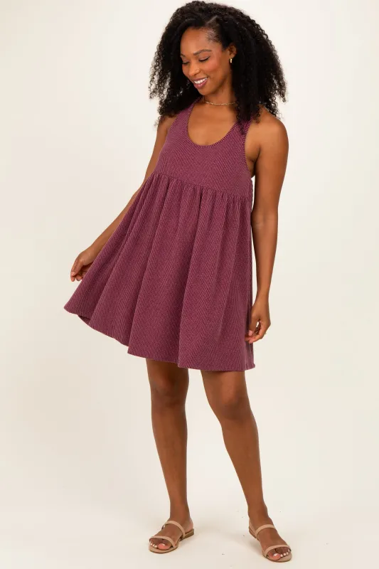 Burgundy Ribbed Sleeveless Open Back Midi Dress made by Pinkblush