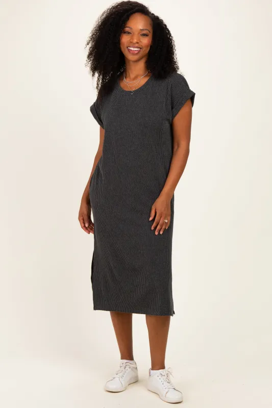 Charcoal Short Sleeve Ribbed Maxi Dress made by Pinkblush