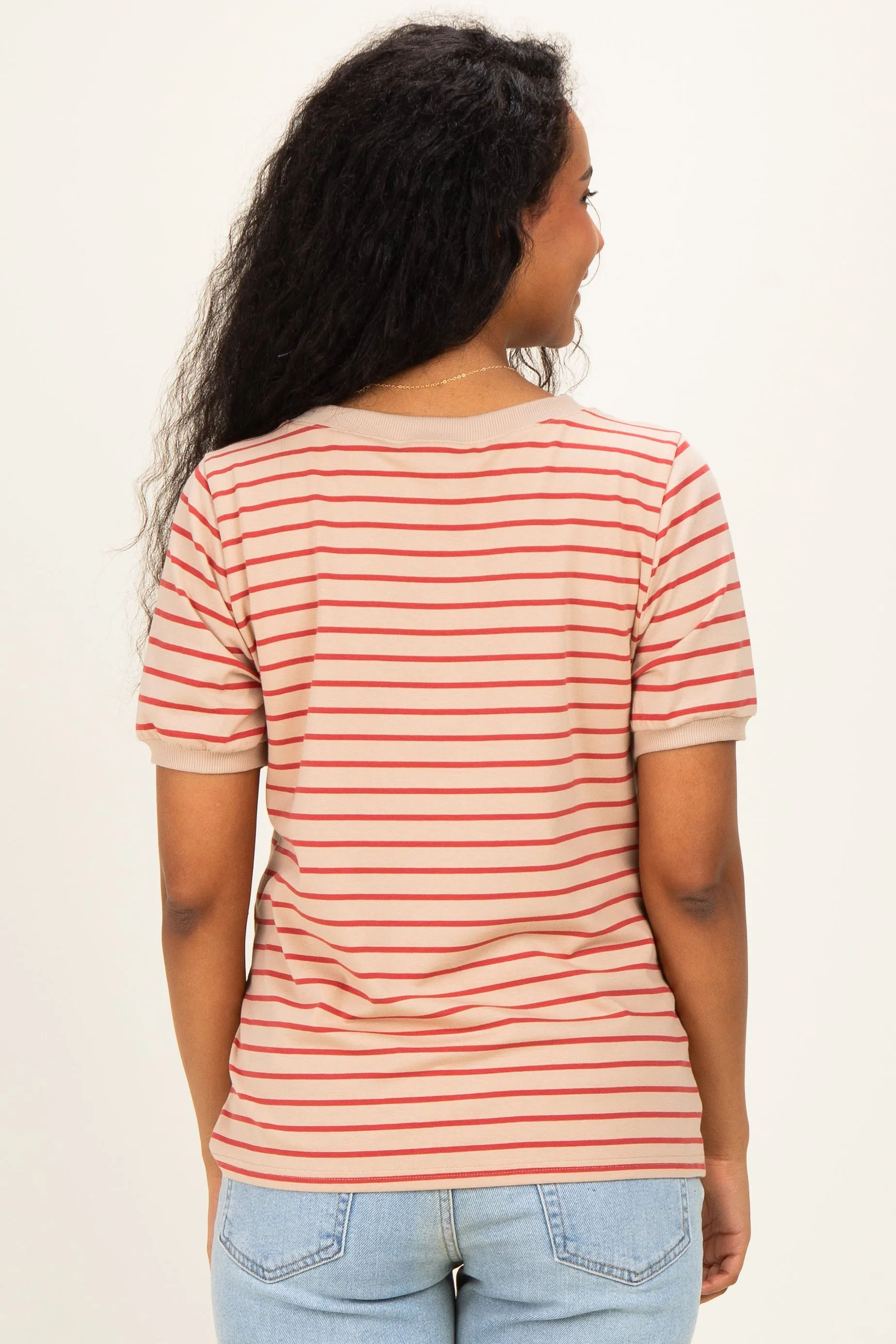 Tan Striped Solid Trim Maternity Tee sold by Pinkblush product image thumbnail 3