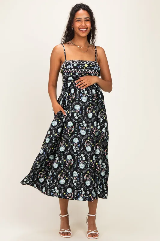 Black Floral Sleeveless Maternity Midi Dress made by Listicle