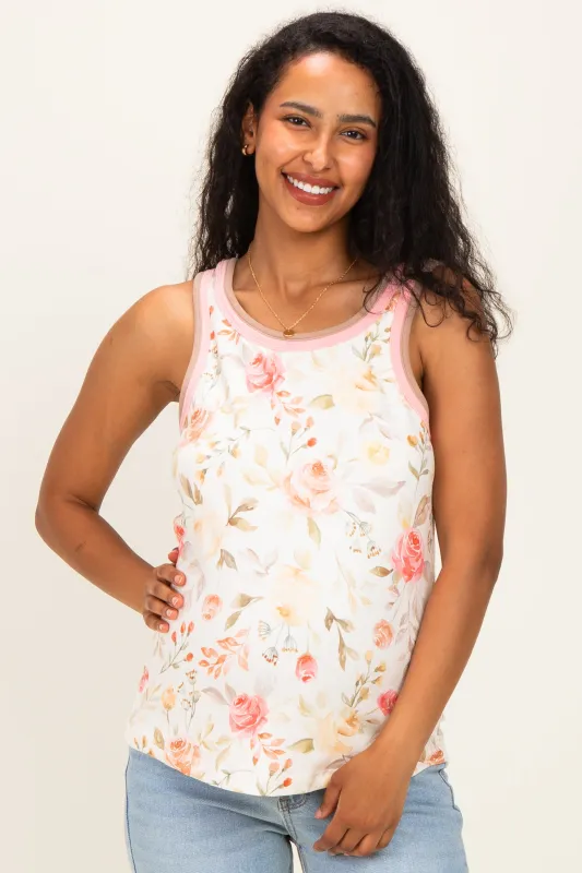 Ivory Floral Jersey Maternity Tank Top made by Staccato