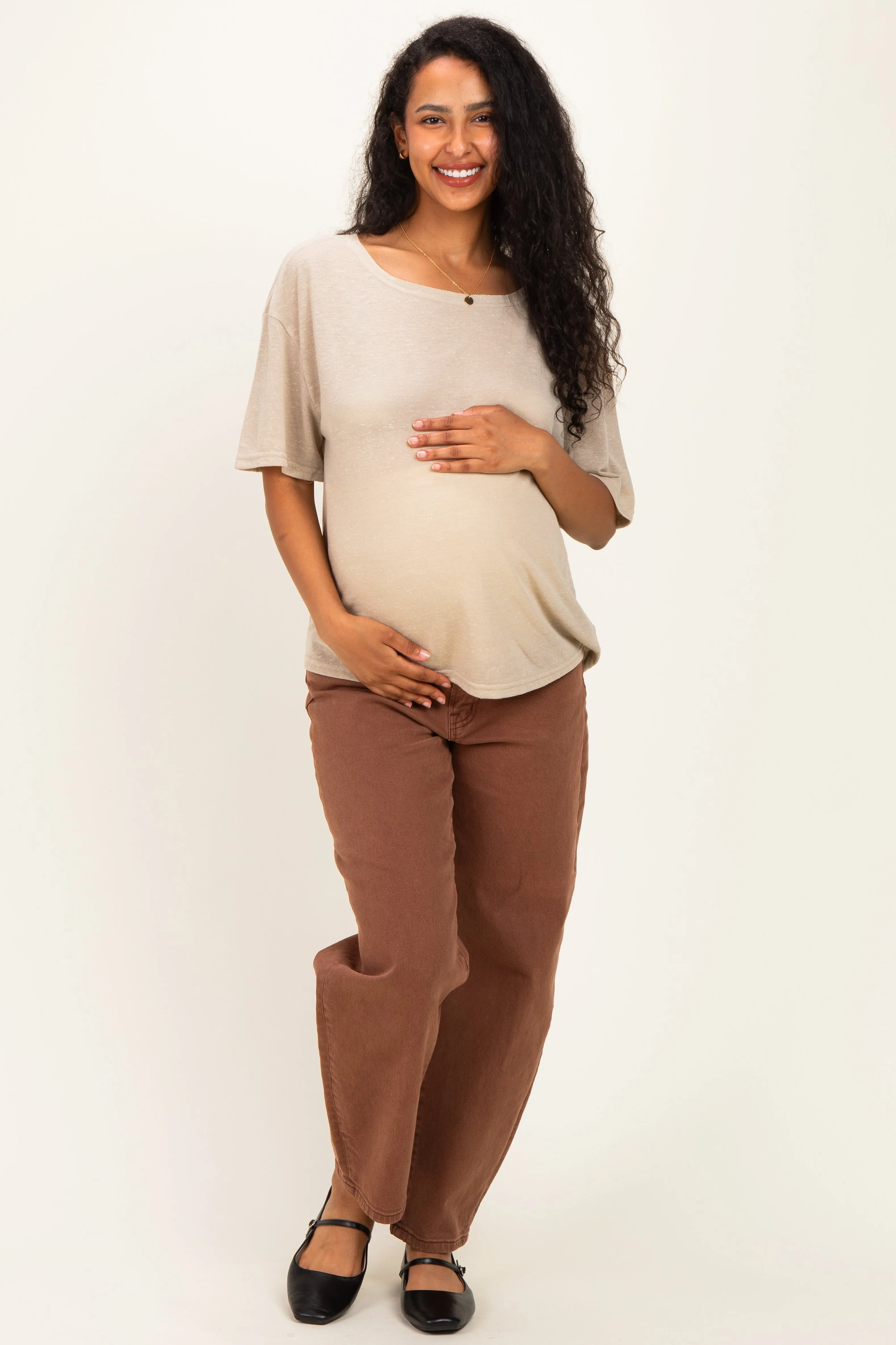 Light Olive Relaxed Fit Short Sleeve Maternity Top sold by Pinkblush product image thumbnail 2