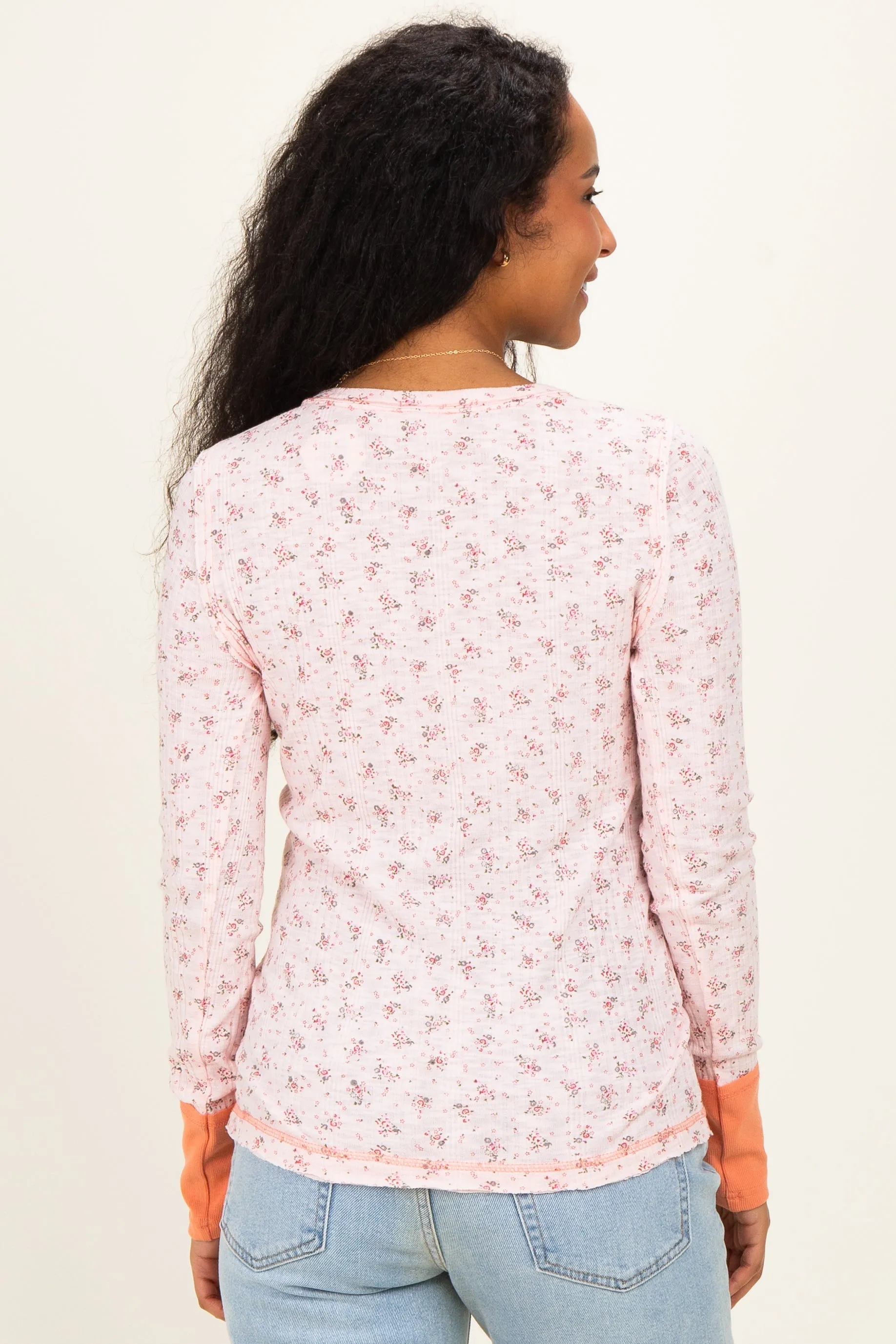 Soft Pink Floral Ribbed Maternity Henley Top sold by Pinkblush product image thumbnail 4