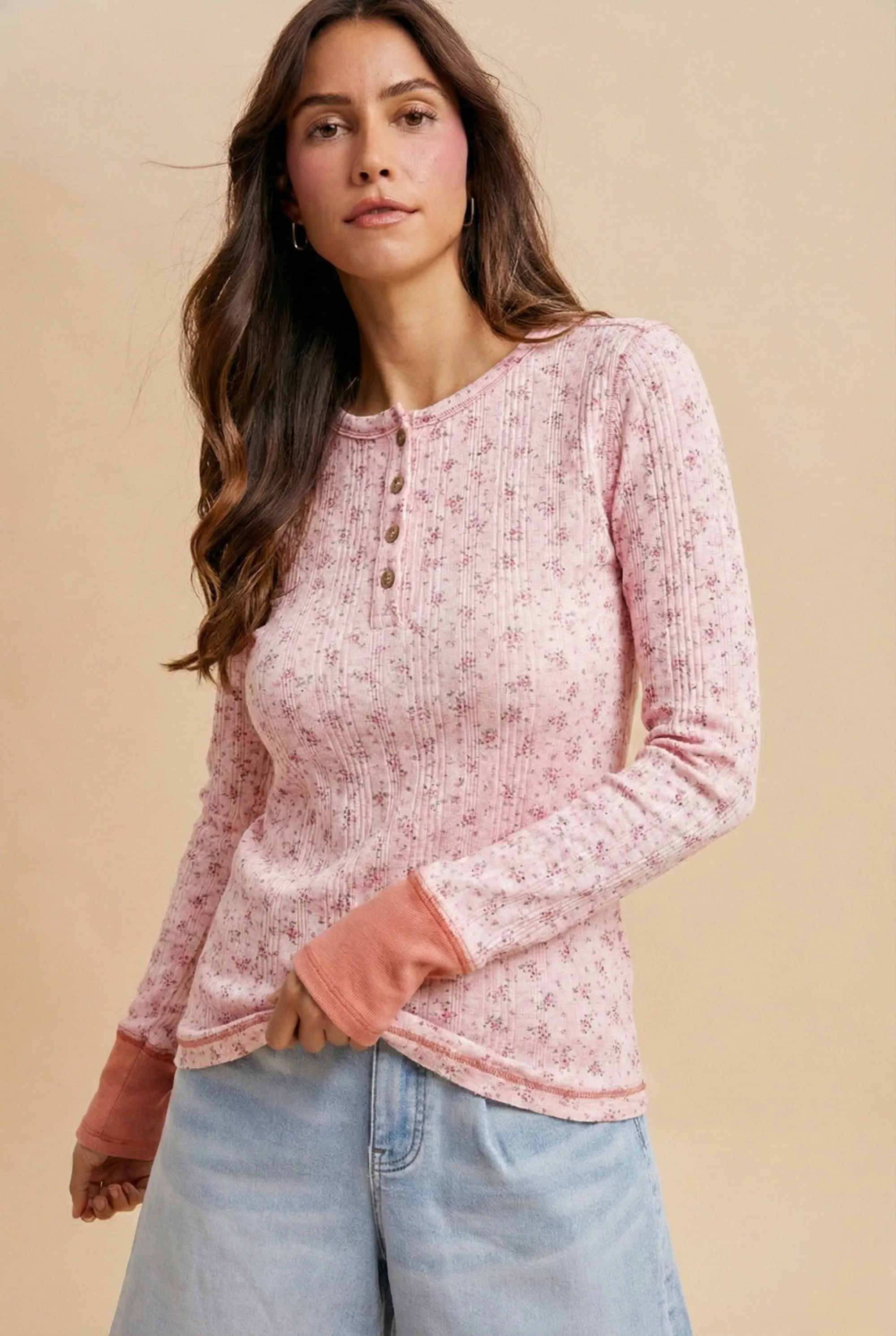 Soft Pink Floral Ribbed Maternity Henley Top sold by Pinkblush product image thumbnail 5