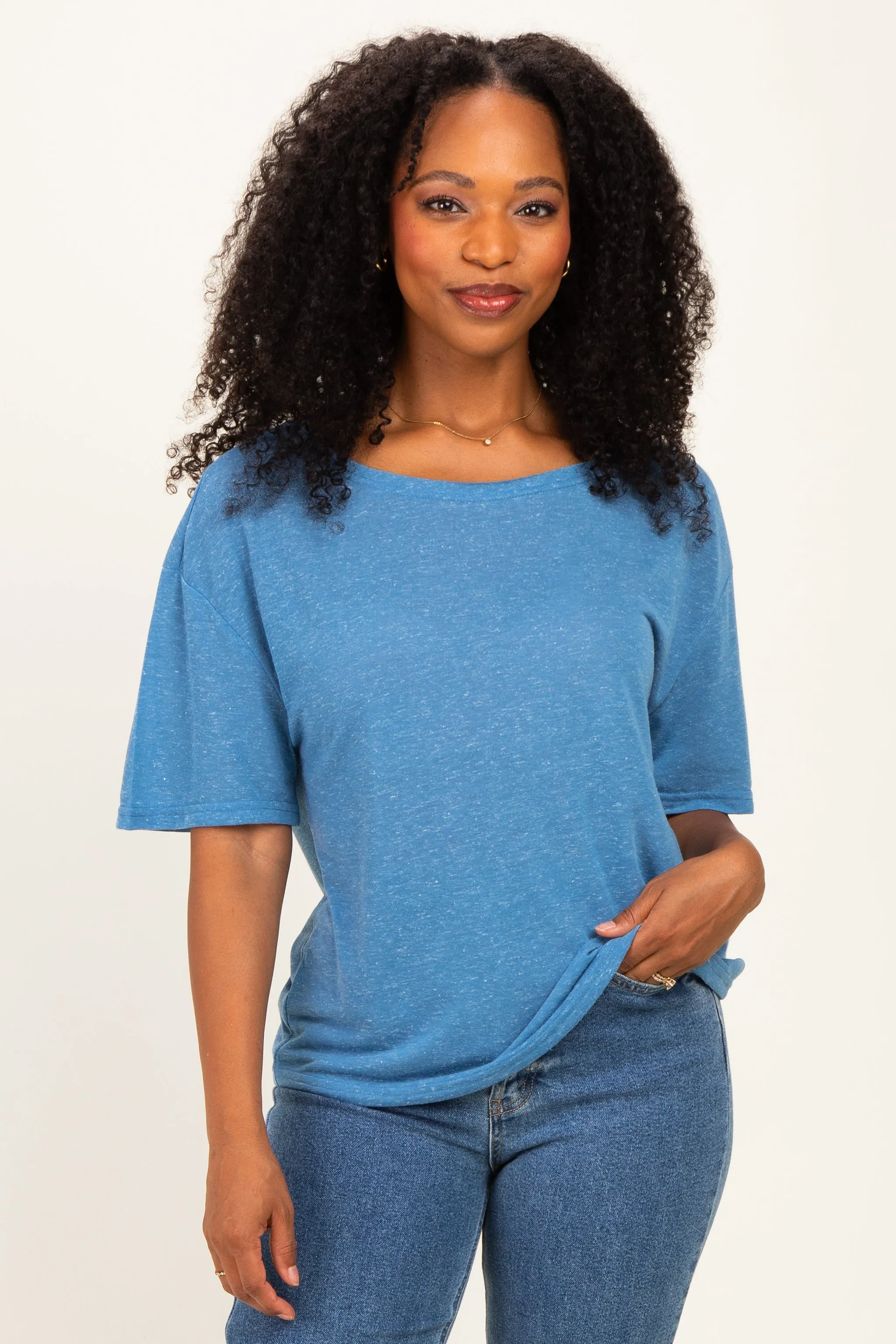 Blue Relaxed Fit Short Sleeve Maternity Top sold by Pinkblush product image thumbnail 4