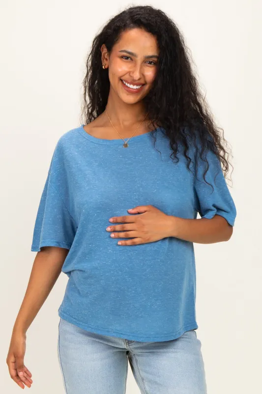 Blue Relaxed Fit Short Sleeve Maternity Top made by BiBi
