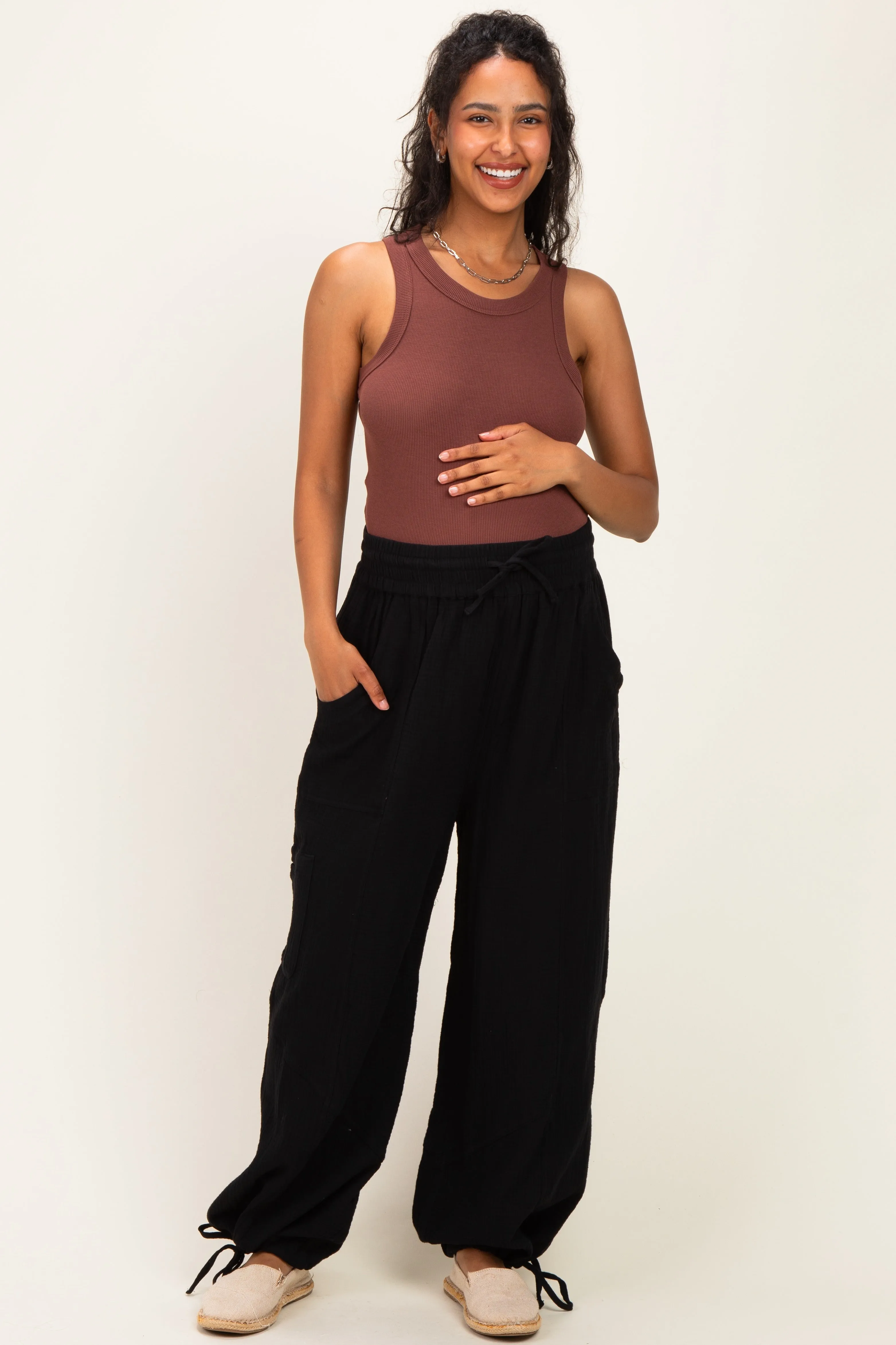 Black Tie Hem Maternity Pants sold by Pinkblush