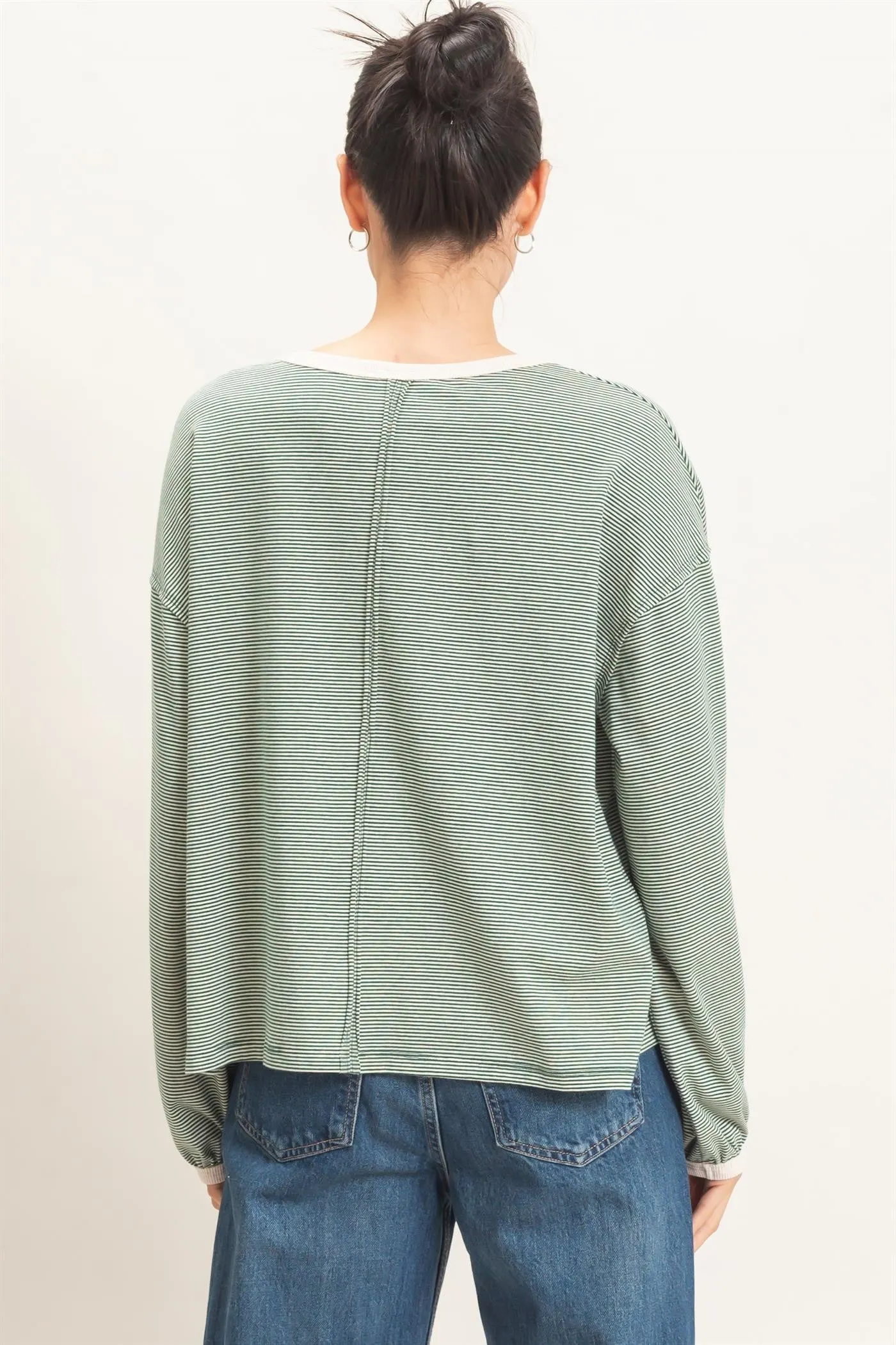 Green Striped Boat Neck Long Sleeve Top sold by Pinkblush product image thumbnail 3