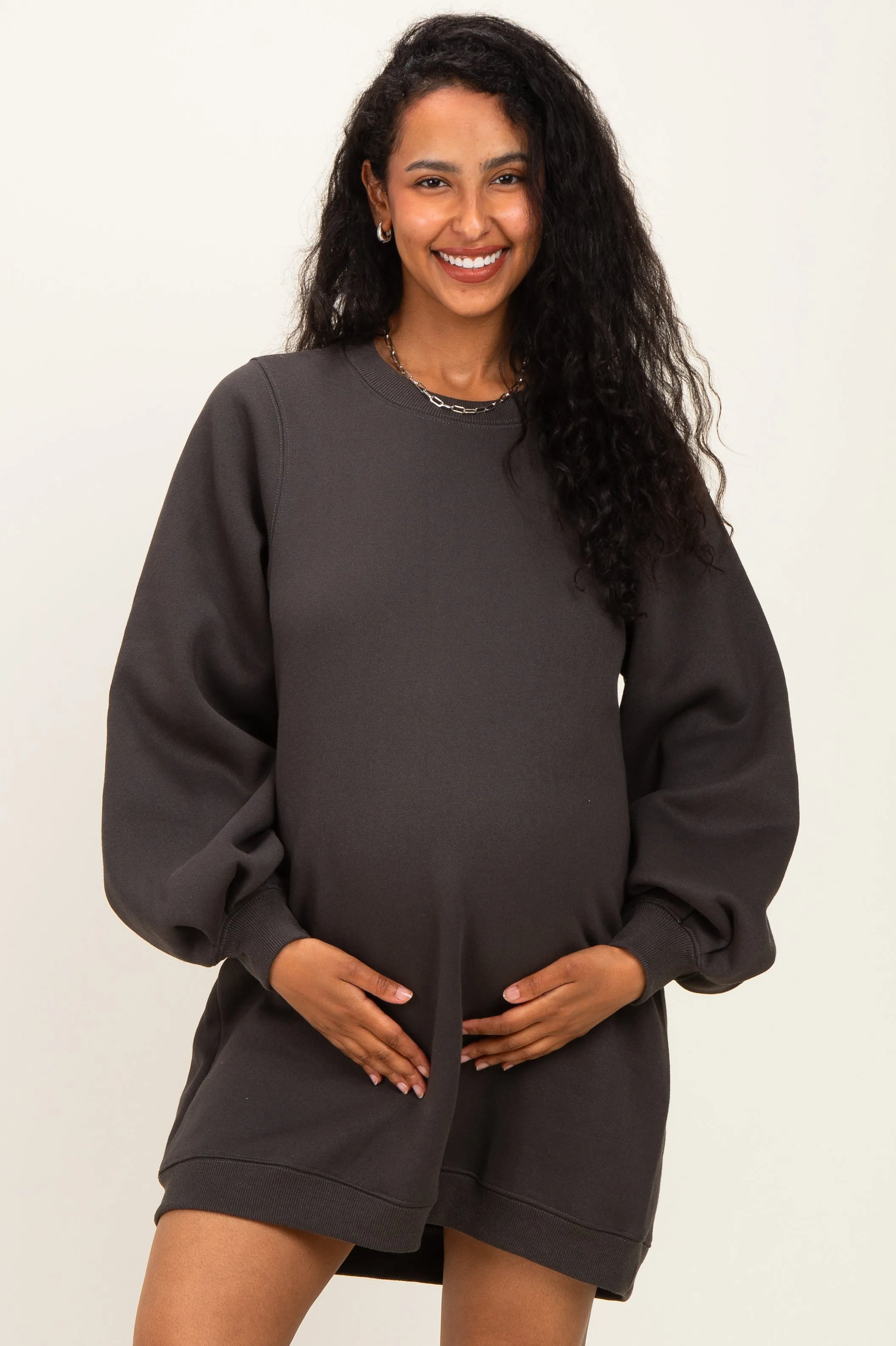 Ash Oversized Bubble Sleeve Maternity Sweatshirt Dress sold by Pinkblush product image thumbnail 4