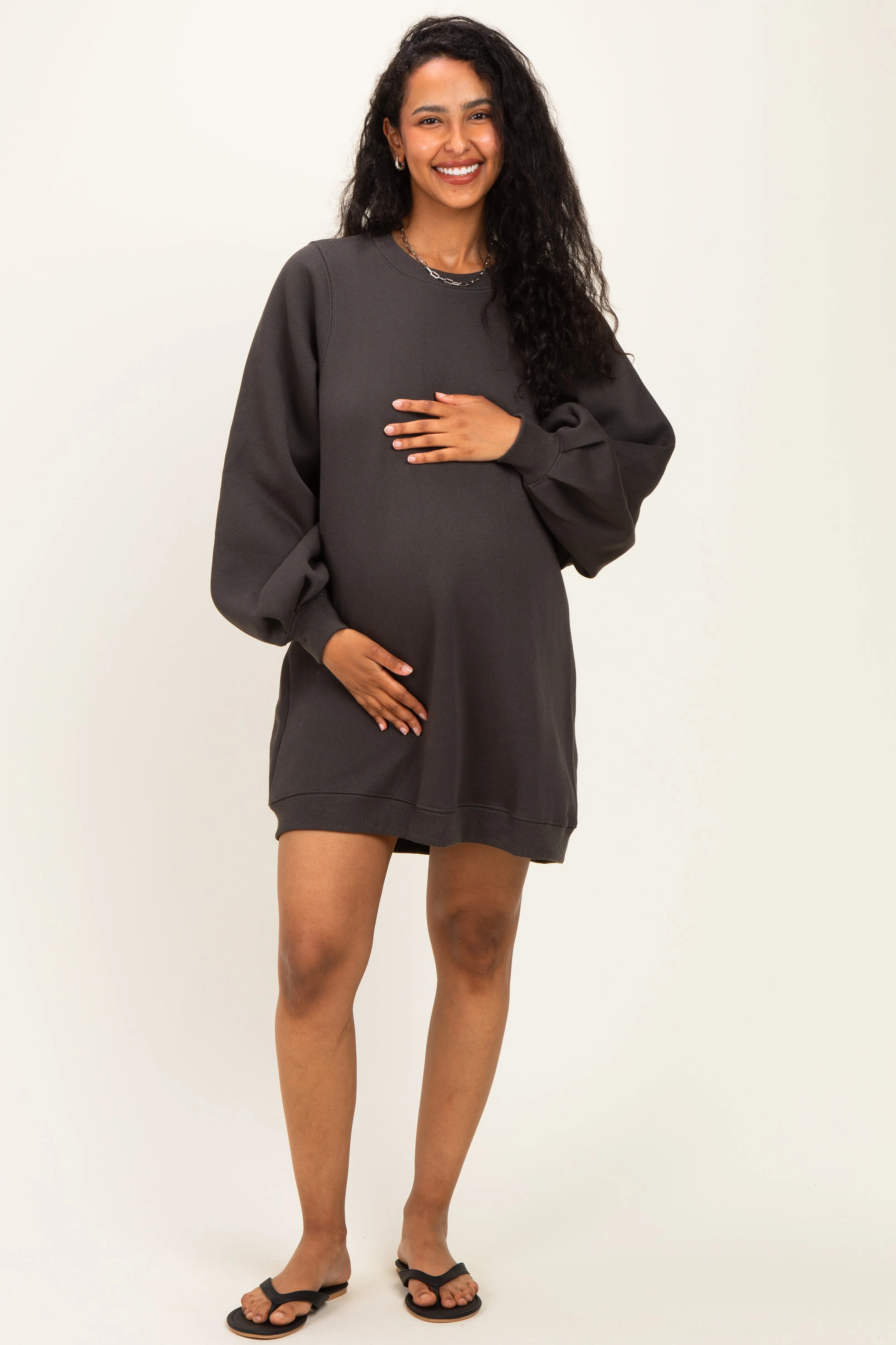 Ash Oversized Bubble Sleeve Maternity Sweatshirt Dress sold by Pinkblush