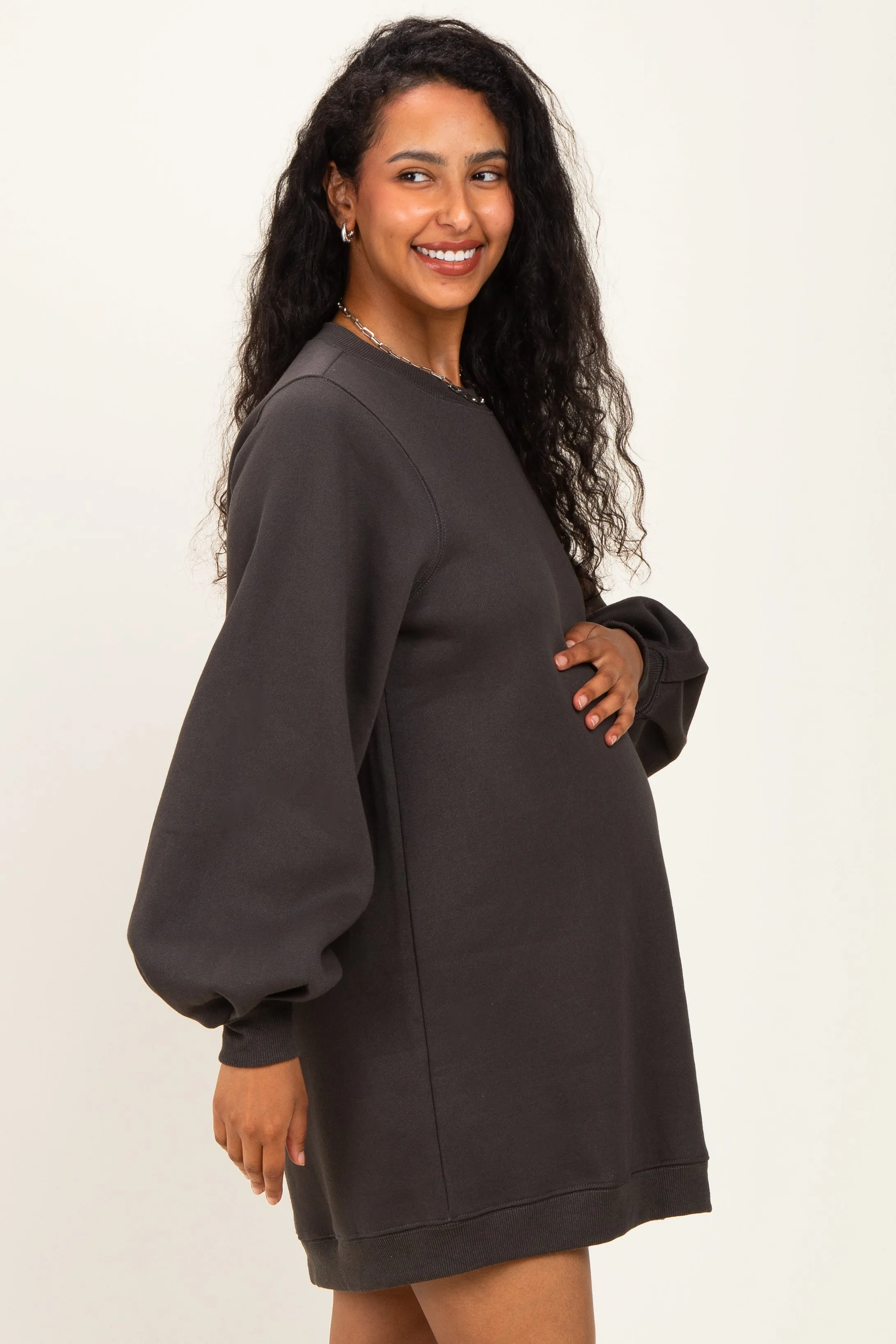 Ash Oversized Bubble Sleeve Maternity Sweatshirt Dress sold by Pinkblush product image thumbnail 2