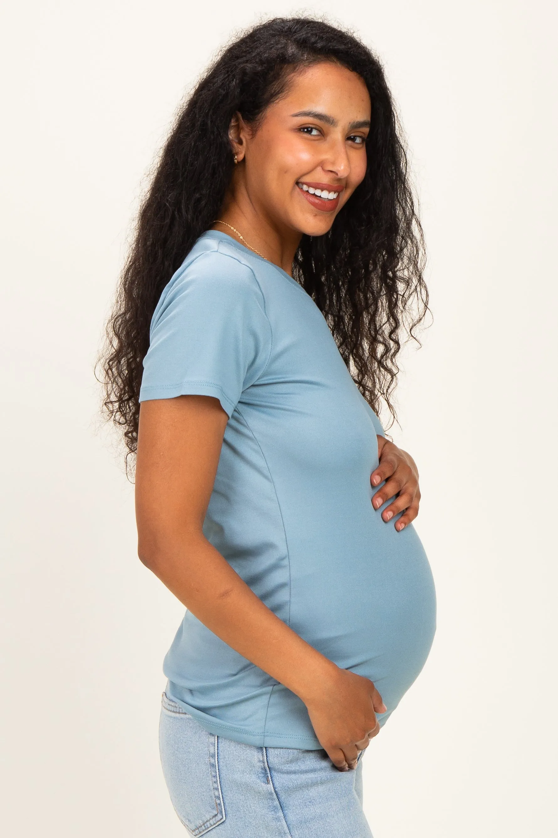 Slate Basic Crew Neck Maternity Tee sold by Pinkblush product image thumbnail 4