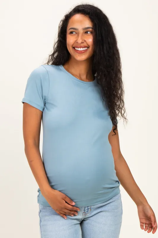 Slate Basic Crew Neck Maternity Tee made by Pinkblush