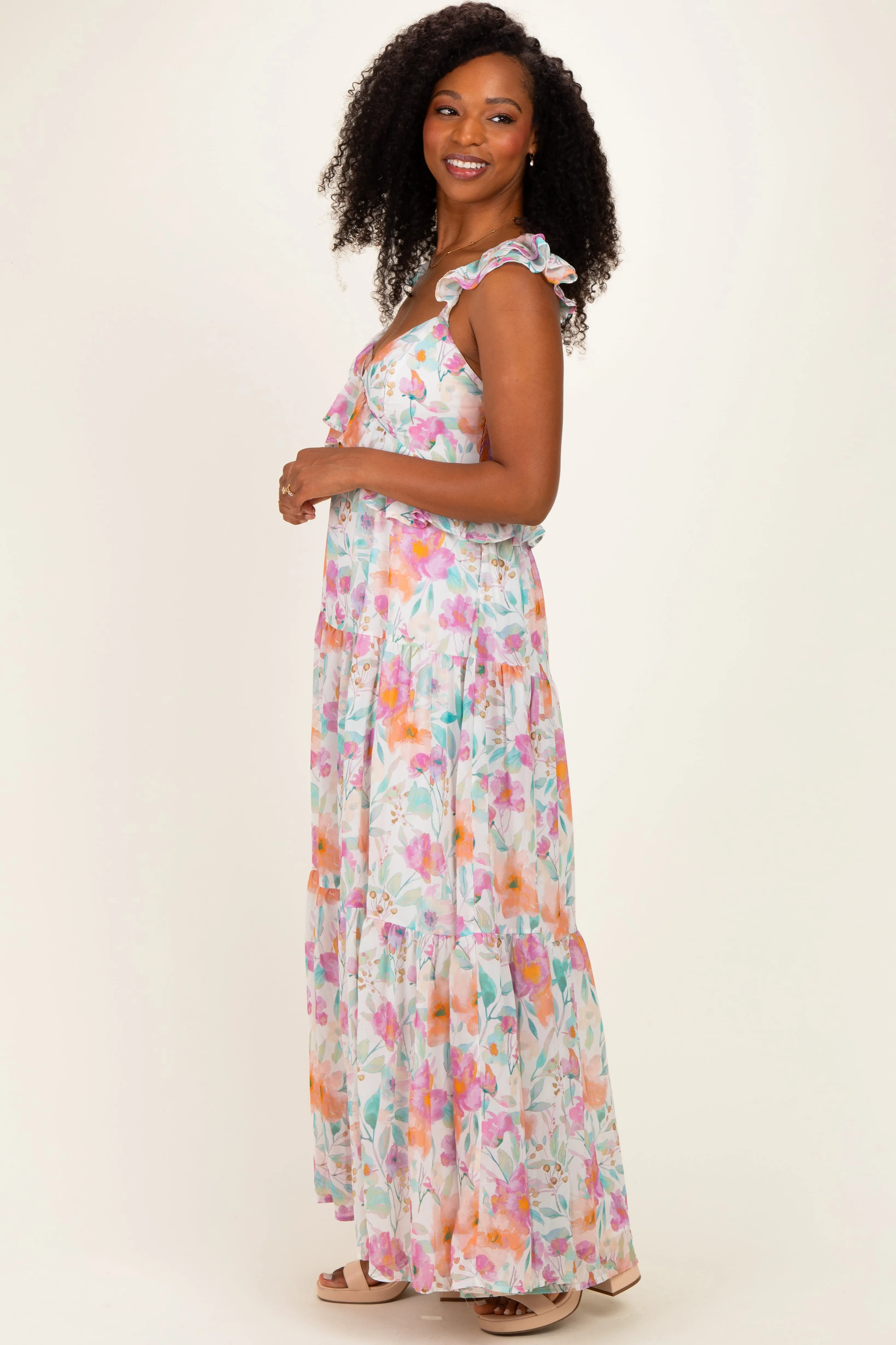 Ivory Floral Ruffle Accent Maxi Dress sold by Pinkblush product image thumbnail 2