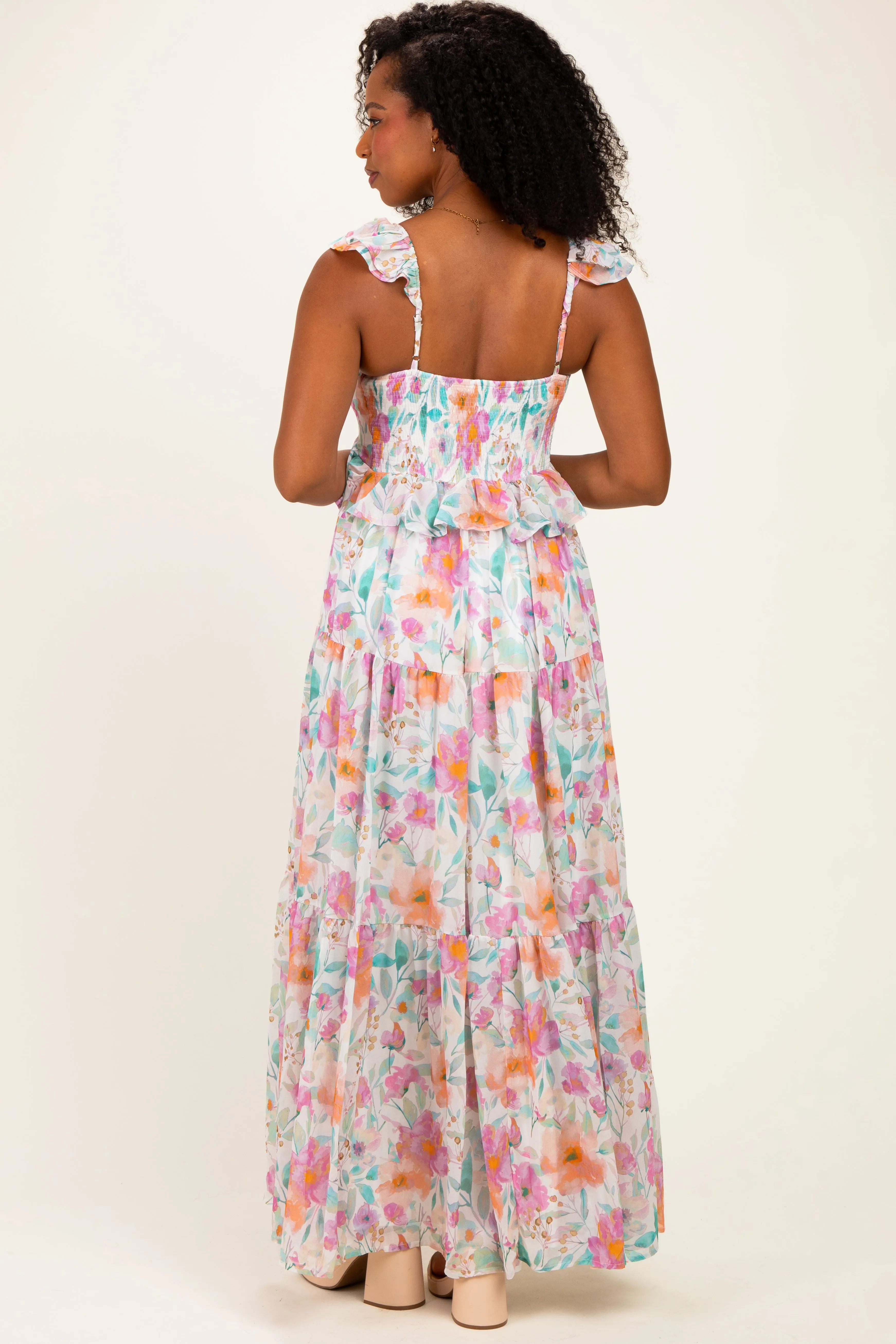 Ivory Floral Ruffle Accent Maxi Dress sold by Pinkblush product image thumbnail 3