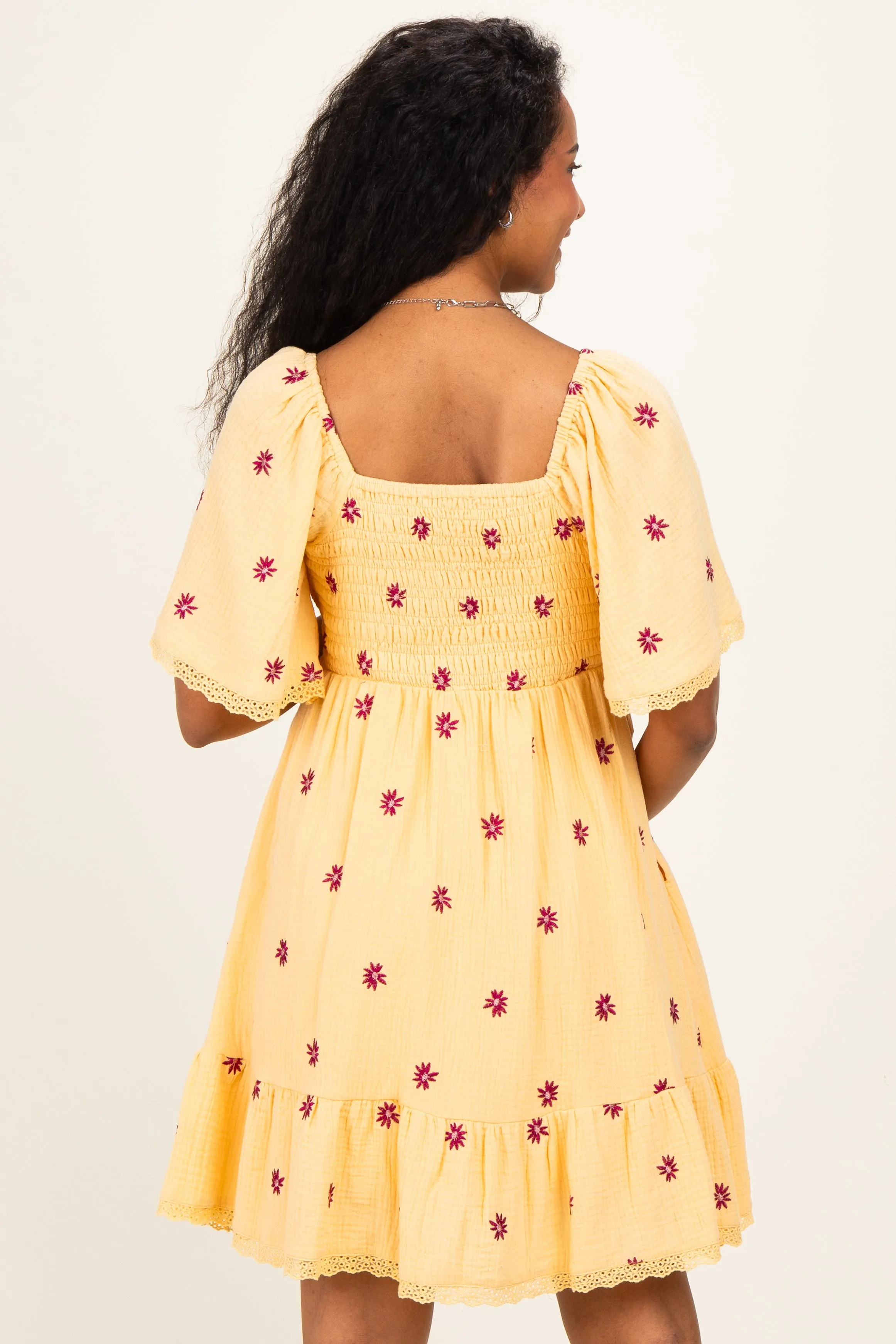Yellow Floral Embroidered Smocked Maternity Dress sold by Pinkblush product image thumbnail 4