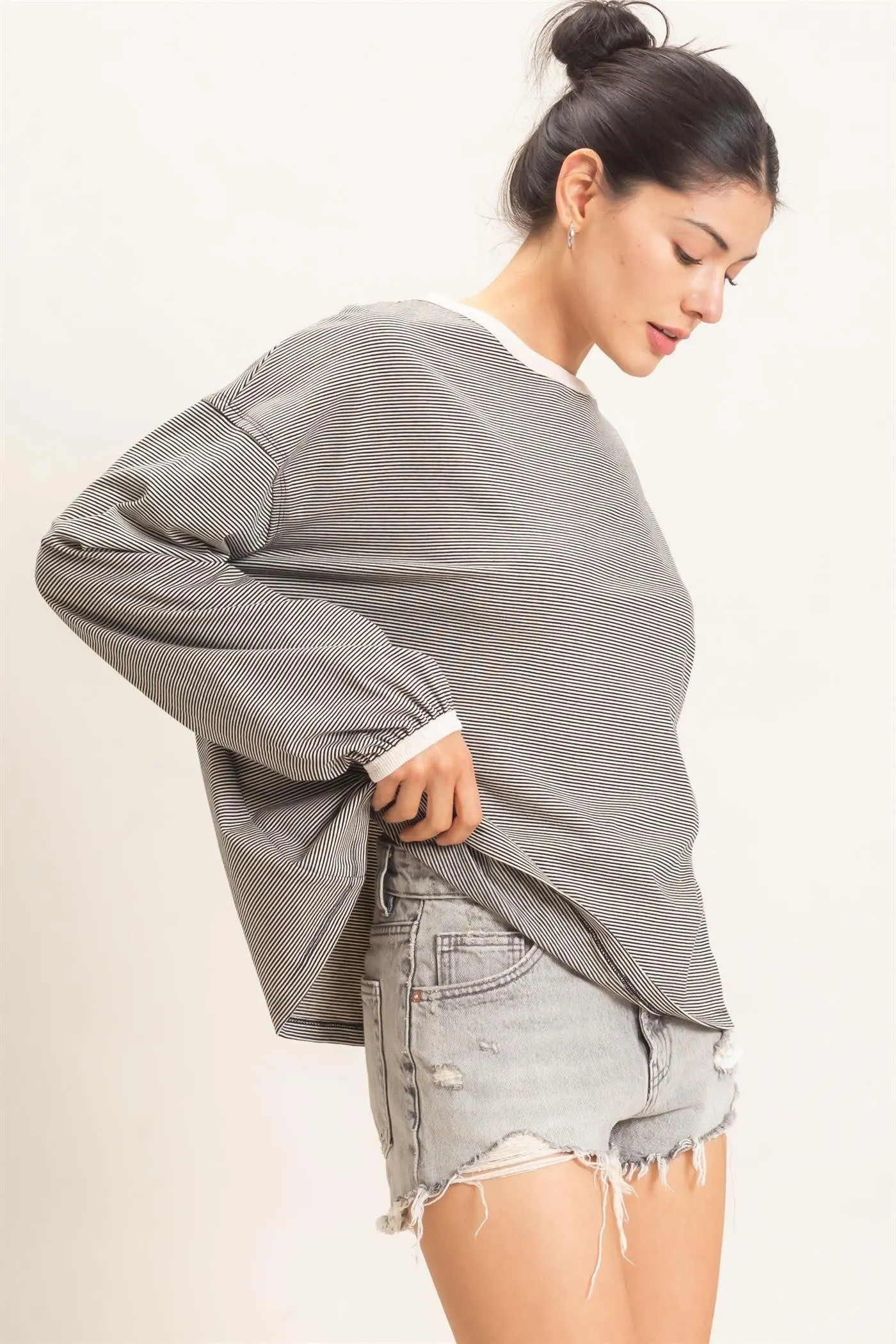 Black Striped Boat Neck Long Sleeve Top sold by Pinkblush product image thumbnail 2