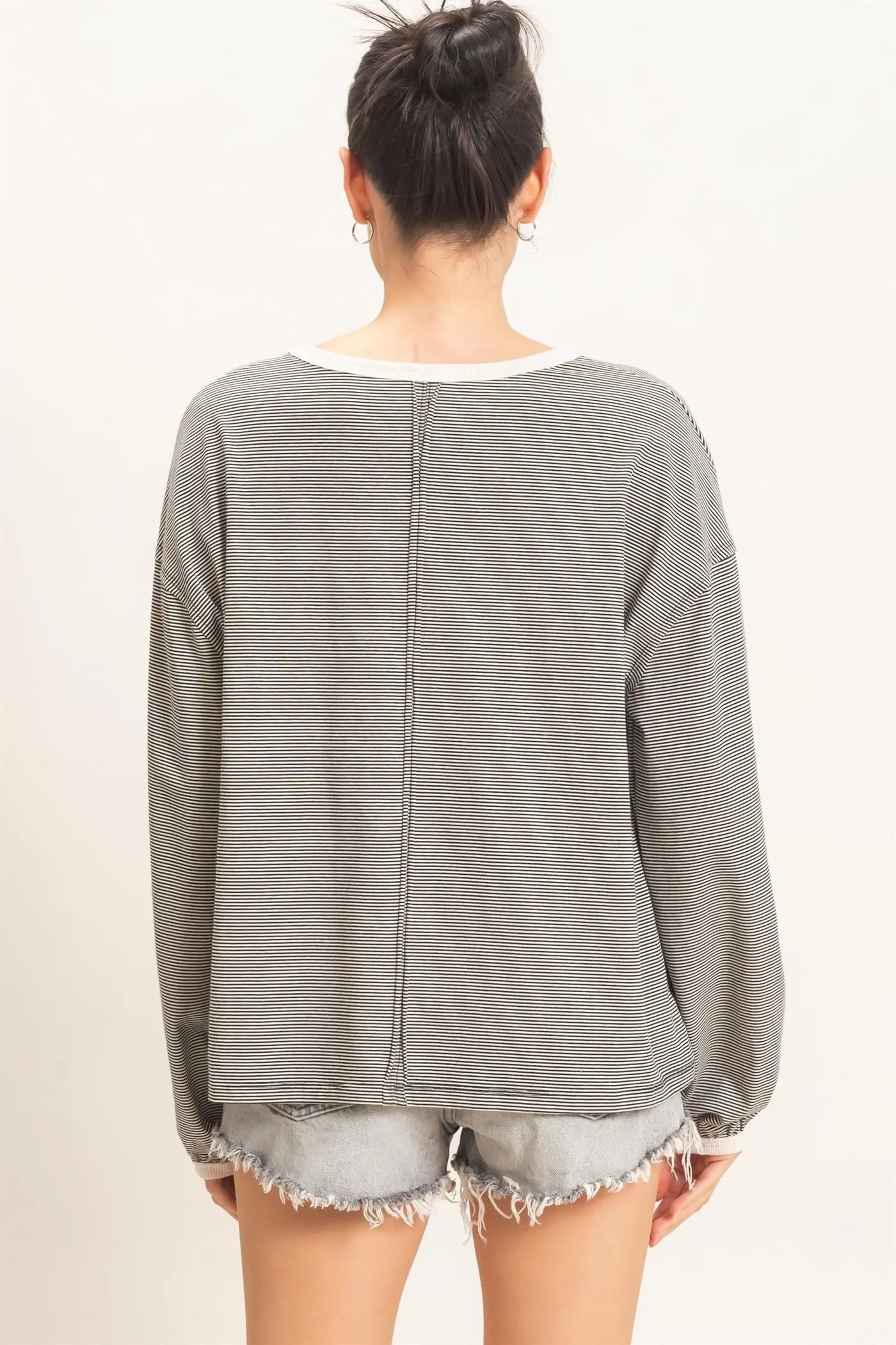 Black Striped Boat Neck Long Sleeve Top sold by Pinkblush product image thumbnail 3