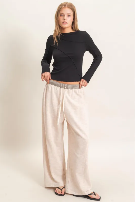 Oatmeal Contrast Waist Drawstring Pants made by HYFVE