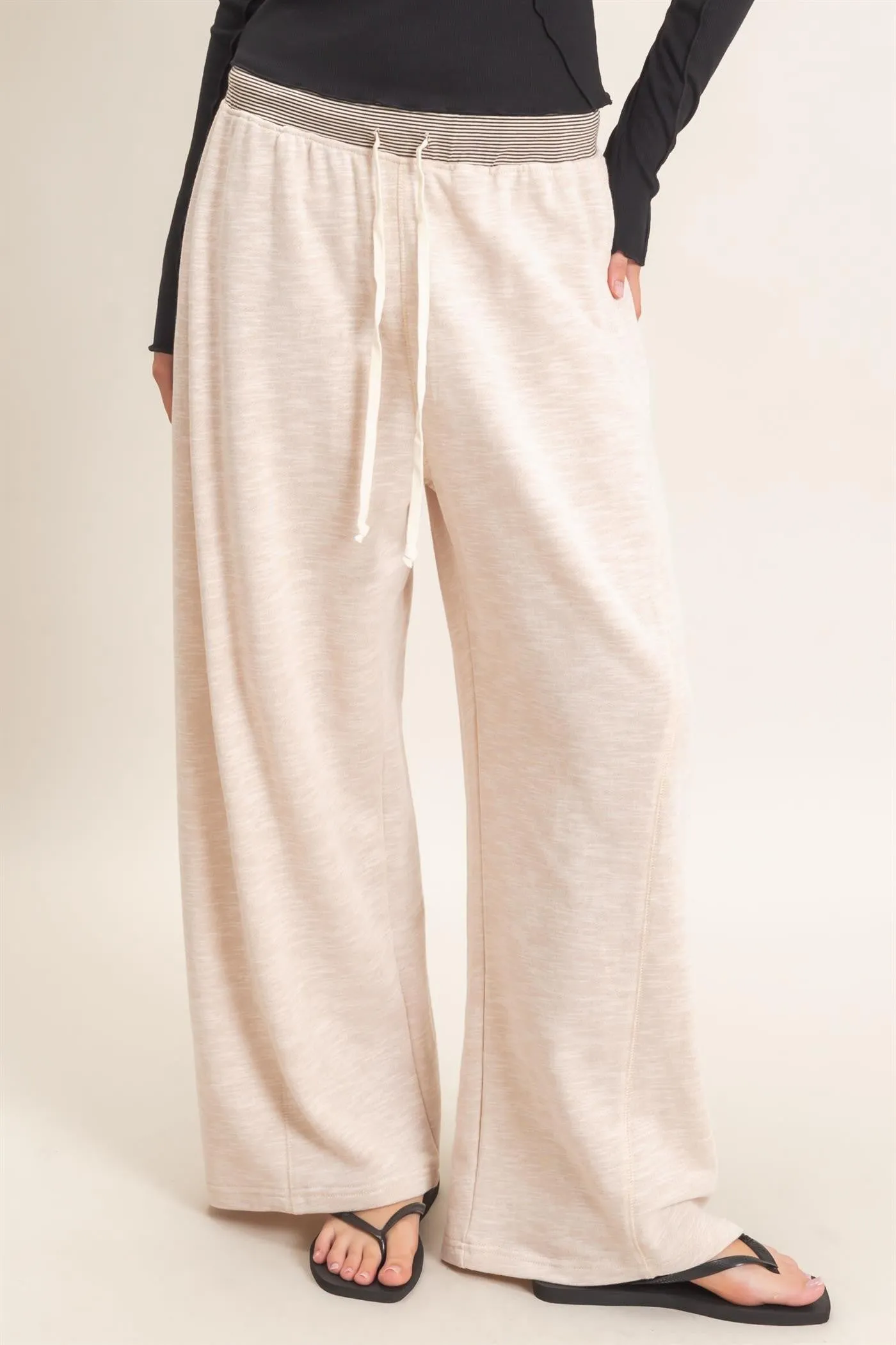 Oatmeal Contrast Waist Drawstring Pants sold by Pinkblush product image thumbnail 2