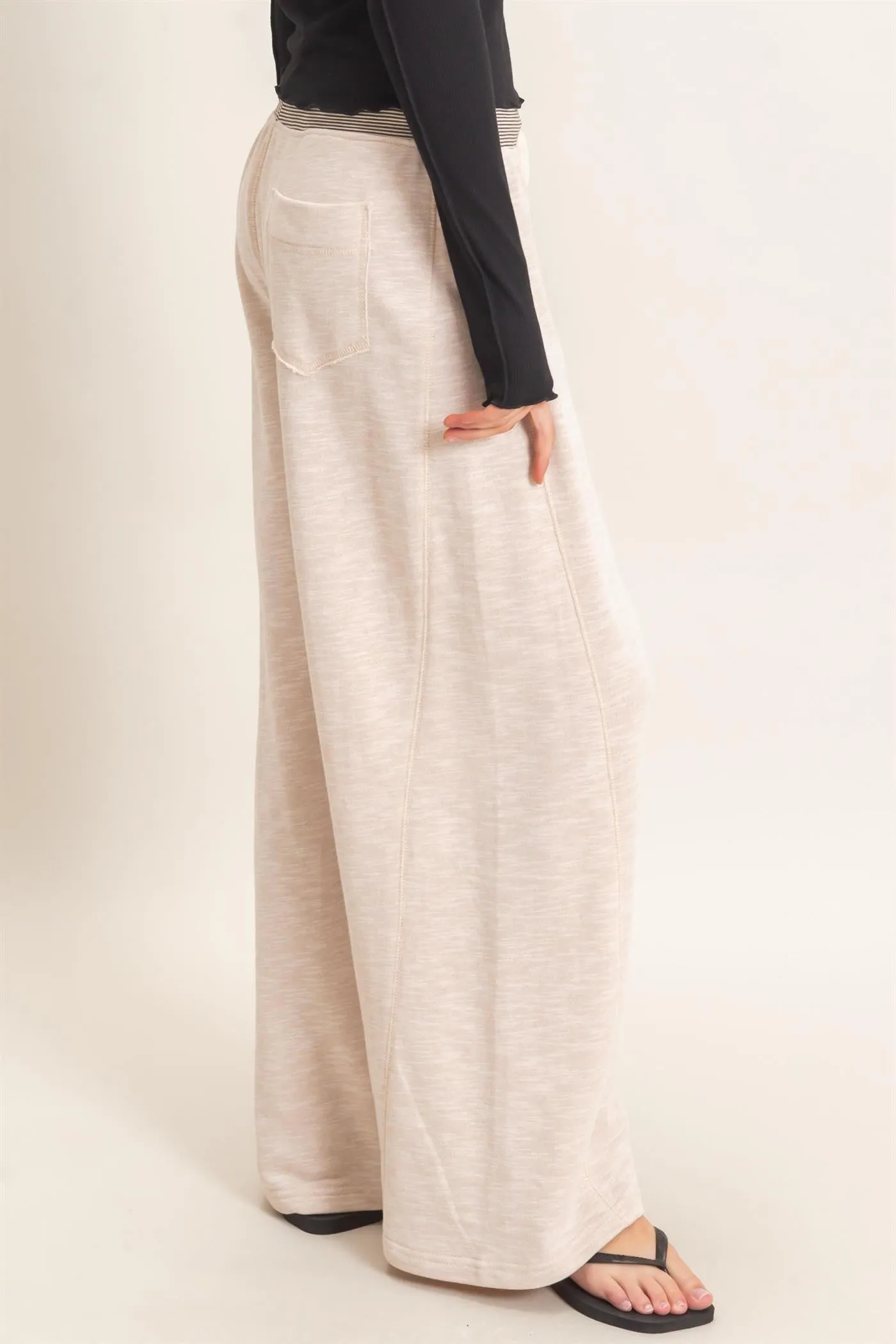 Oatmeal Contrast Waist Drawstring Pants sold by Pinkblush product image thumbnail 3