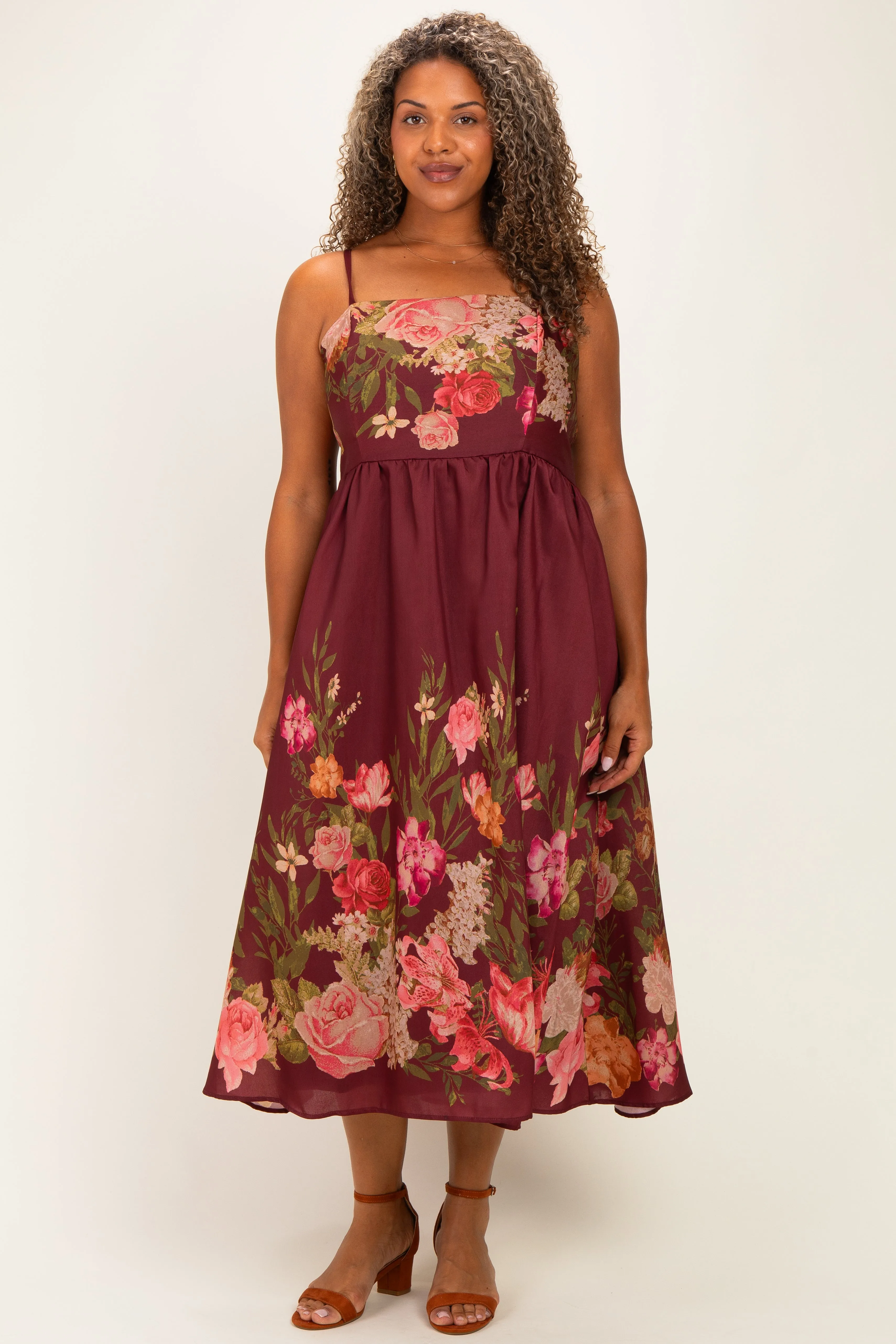 Burgundy Floral Thin Strap Plus Maxi Dress sold by Pinkblush product image thumbnail 2