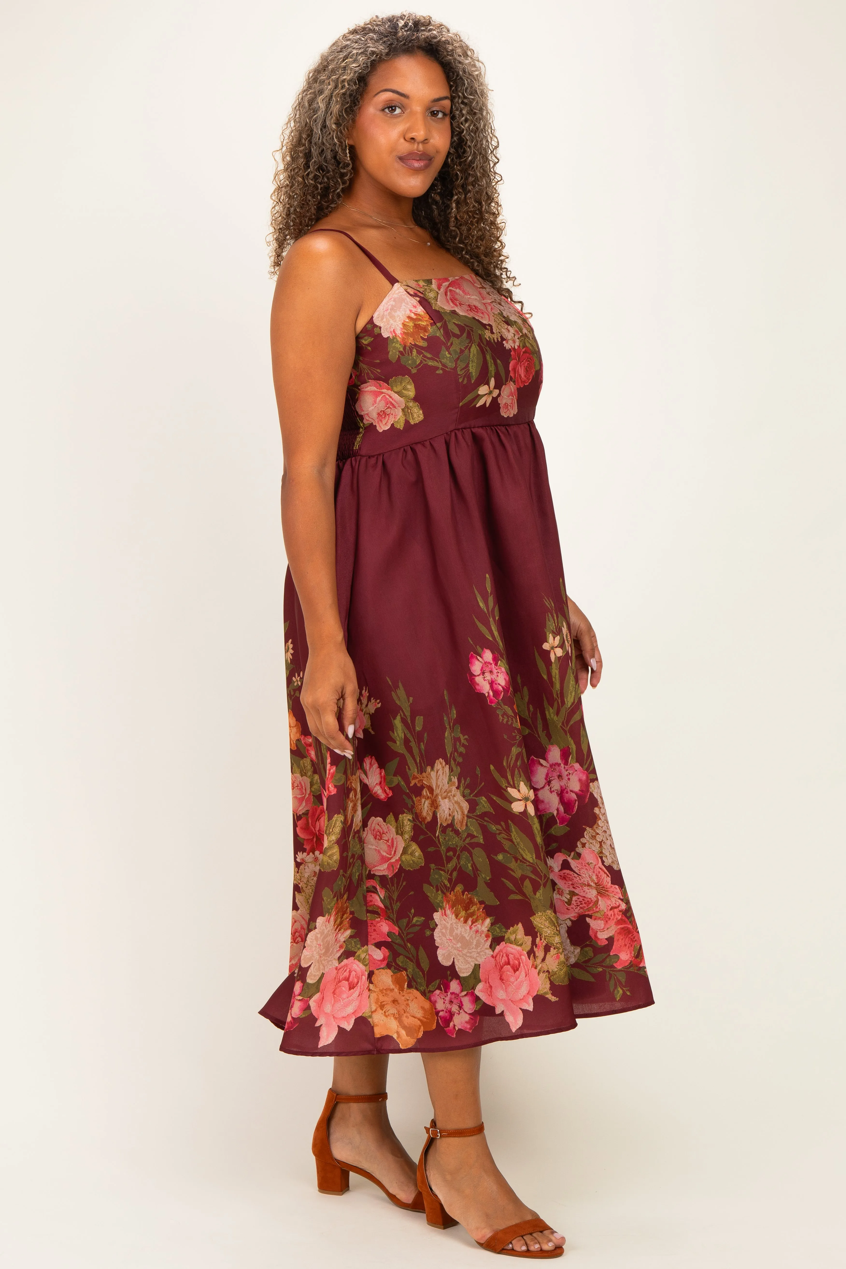 Burgundy Floral Thin Strap Plus Maxi Dress sold by Pinkblush product image thumbnail 3