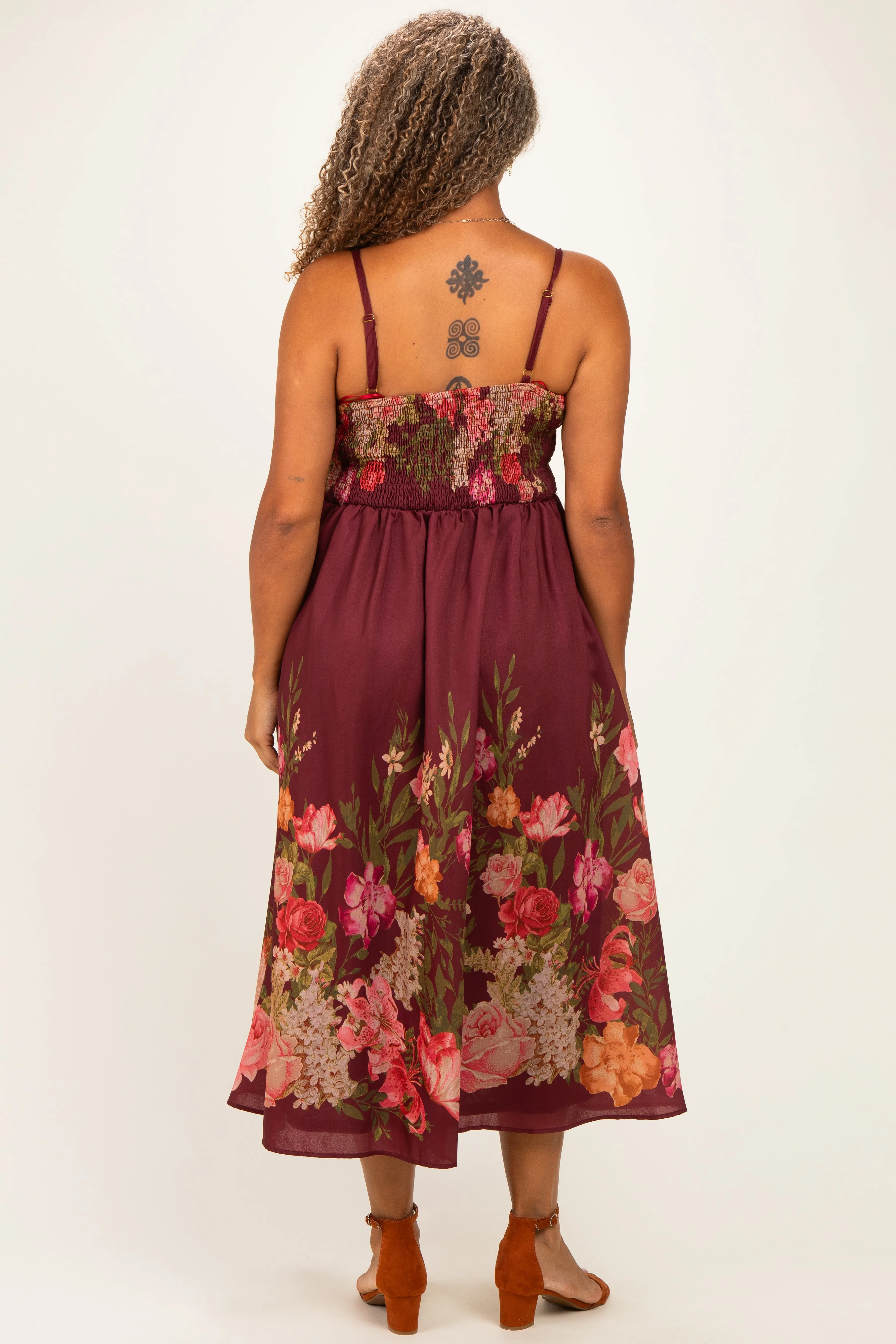 Burgundy Floral Thin Strap Plus Maxi Dress sold by Pinkblush product image thumbnail 4
