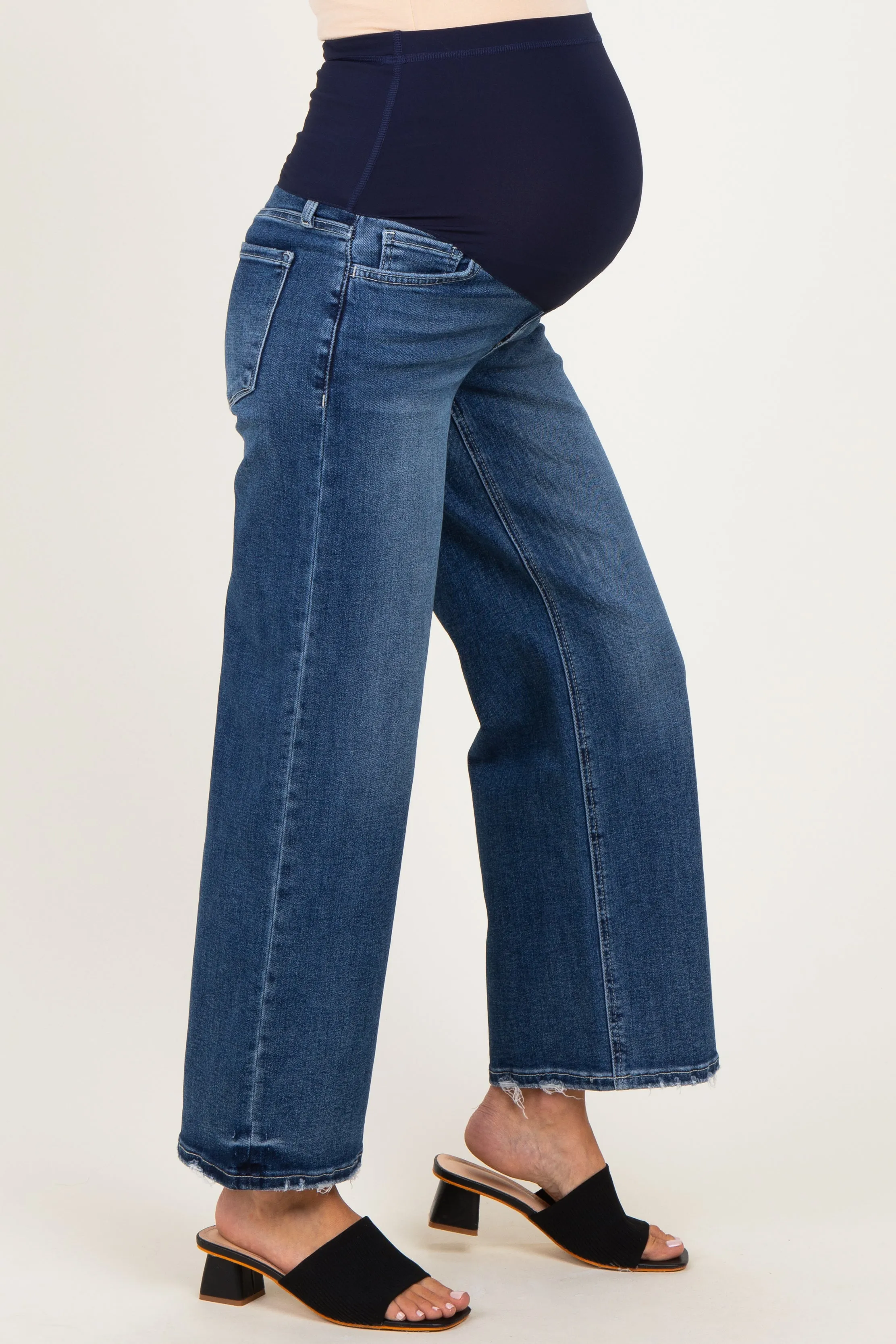 Navy Distressed Ankle Wide Leg Maternity Jeans sold by Pinkblush product image thumbnail 3