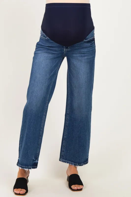 Navy Distressed Ankle Wide Leg Maternity Jeans made by Vervet