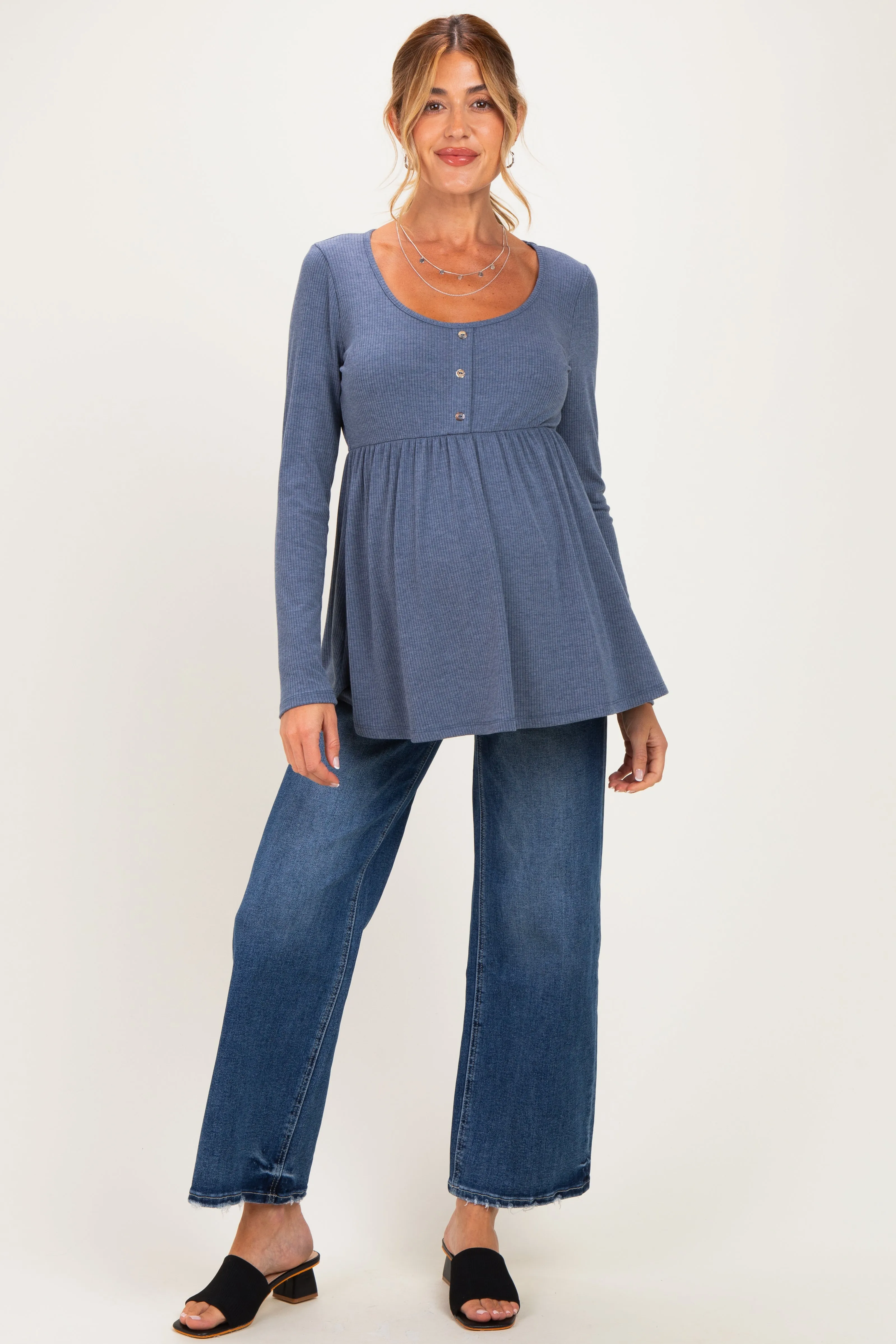 Navy Distressed Ankle Wide Leg Maternity Jeans sold by Pinkblush product image thumbnail 2