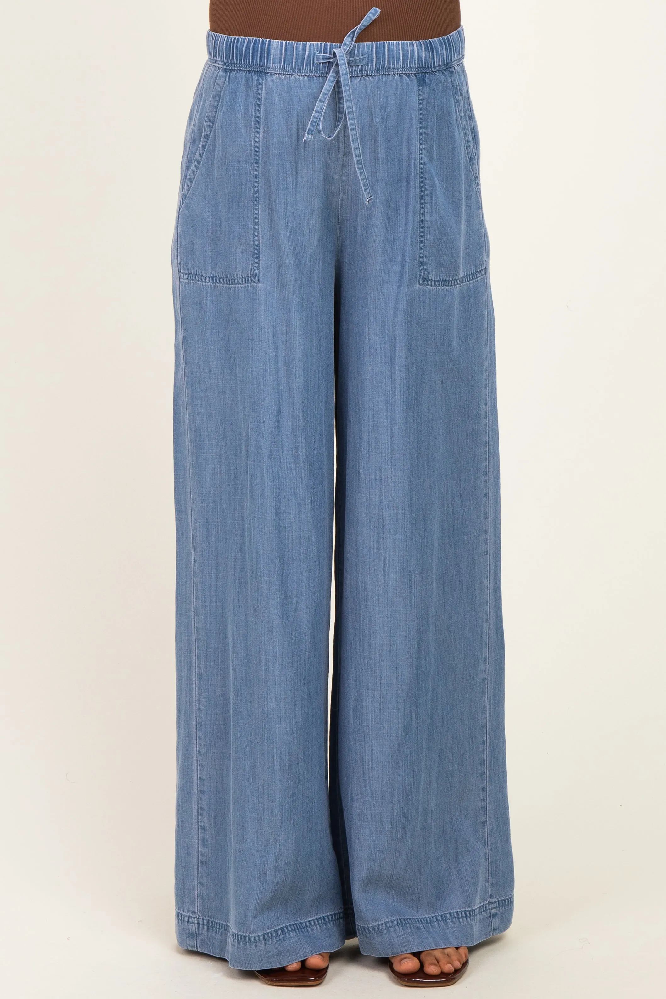 Medium Wash Chambray Wide Leg Maternity Pants sold by Pinkblush product image thumbnail 2