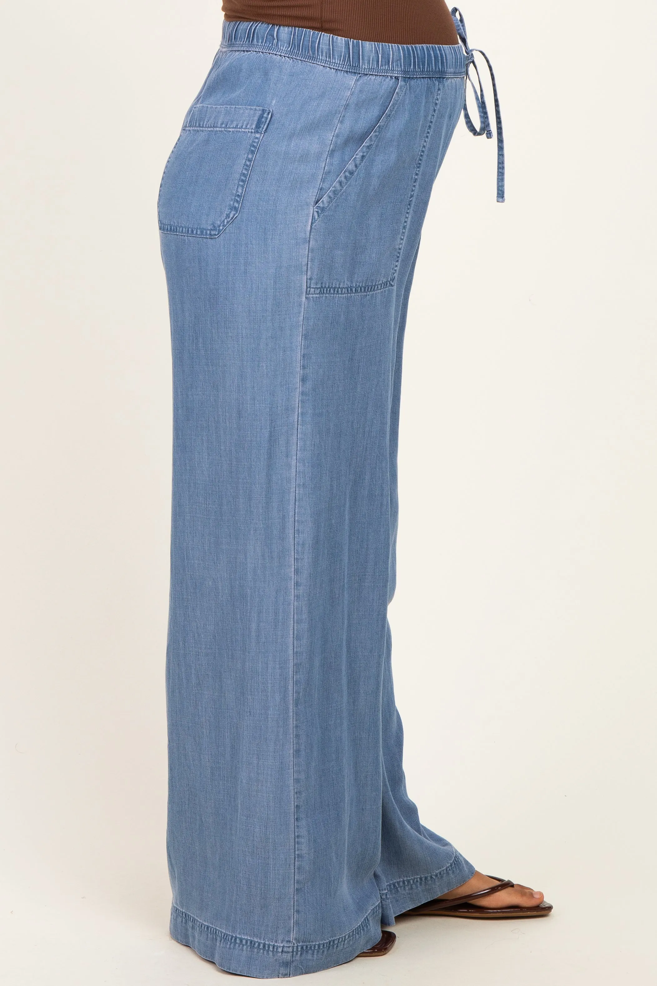 Medium Wash Chambray Wide Leg Maternity Pants sold by Pinkblush product image thumbnail 3