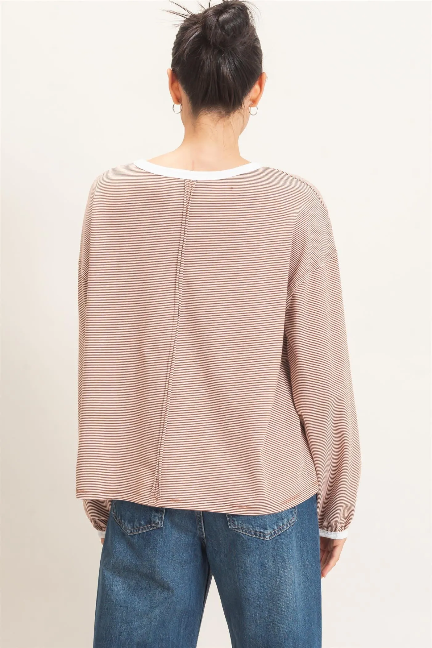 Brick Striped Boat Neck Long Sleeve Top sold by Pinkblush product image thumbnail 3
