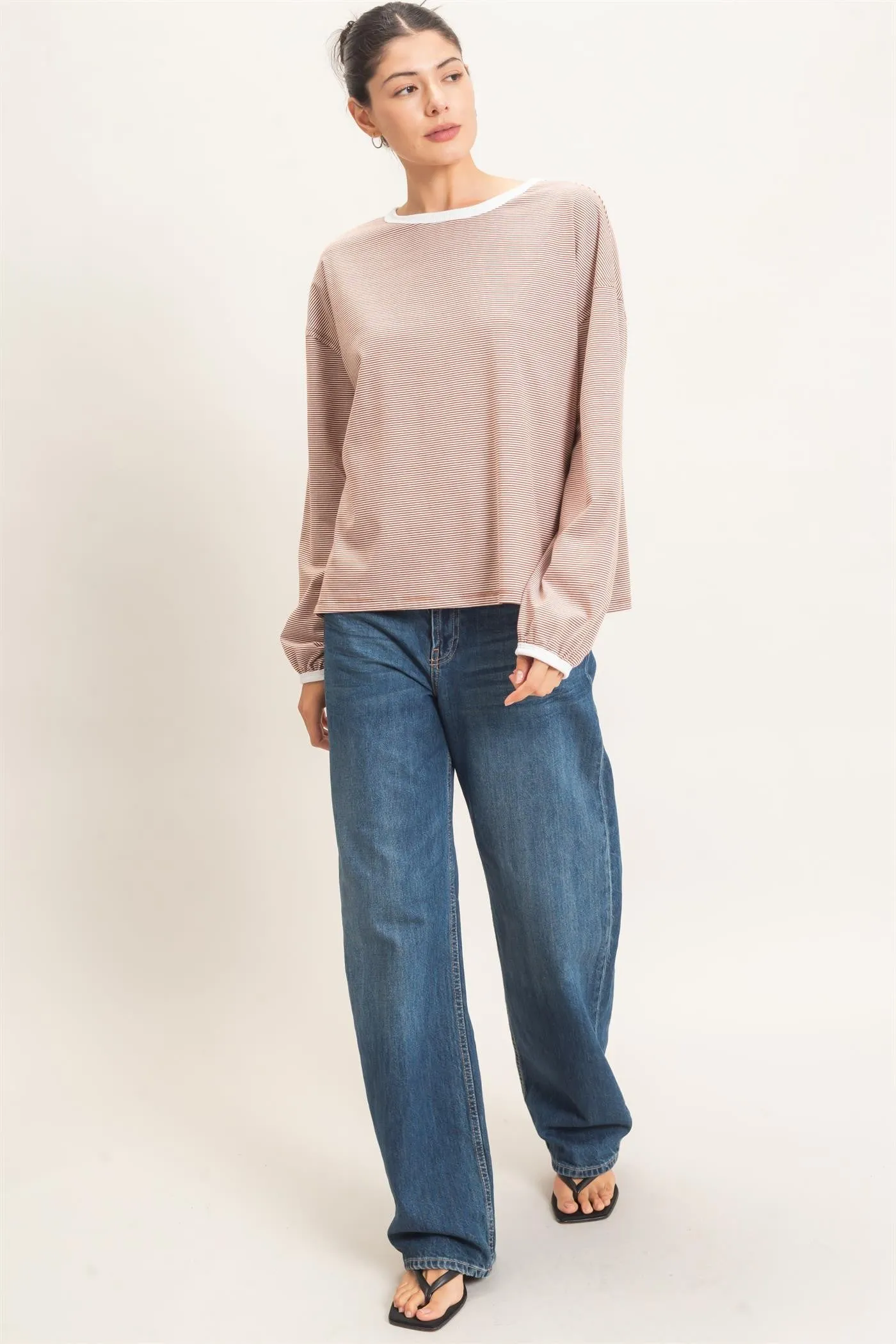Brick Striped Boat Neck Long Sleeve Top sold by Pinkblush product image thumbnail 4
