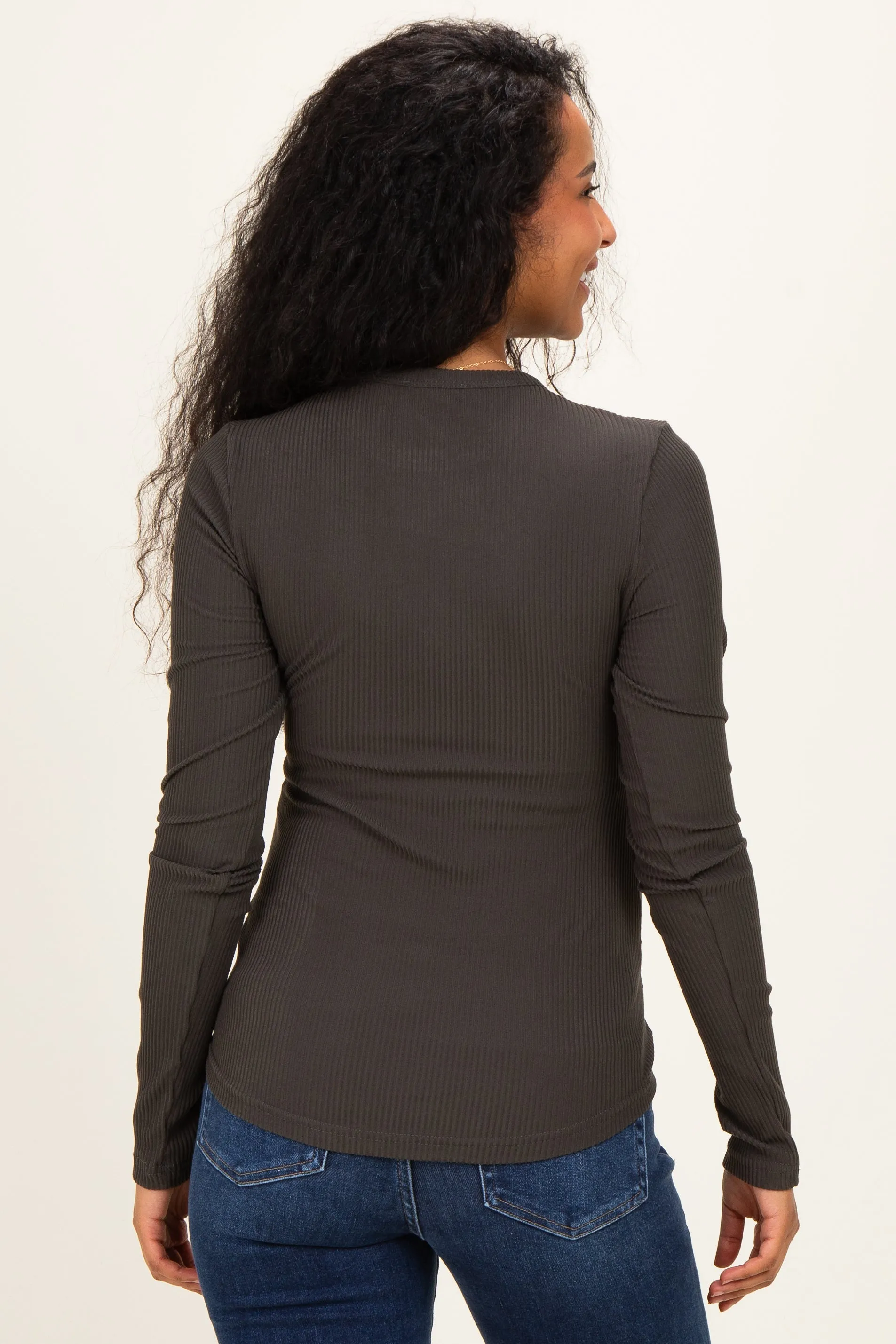 Charcoal Smoke Brushed Rib Knit Maternity Long Sleeve Top sold by Pinkblush product image thumbnail 4