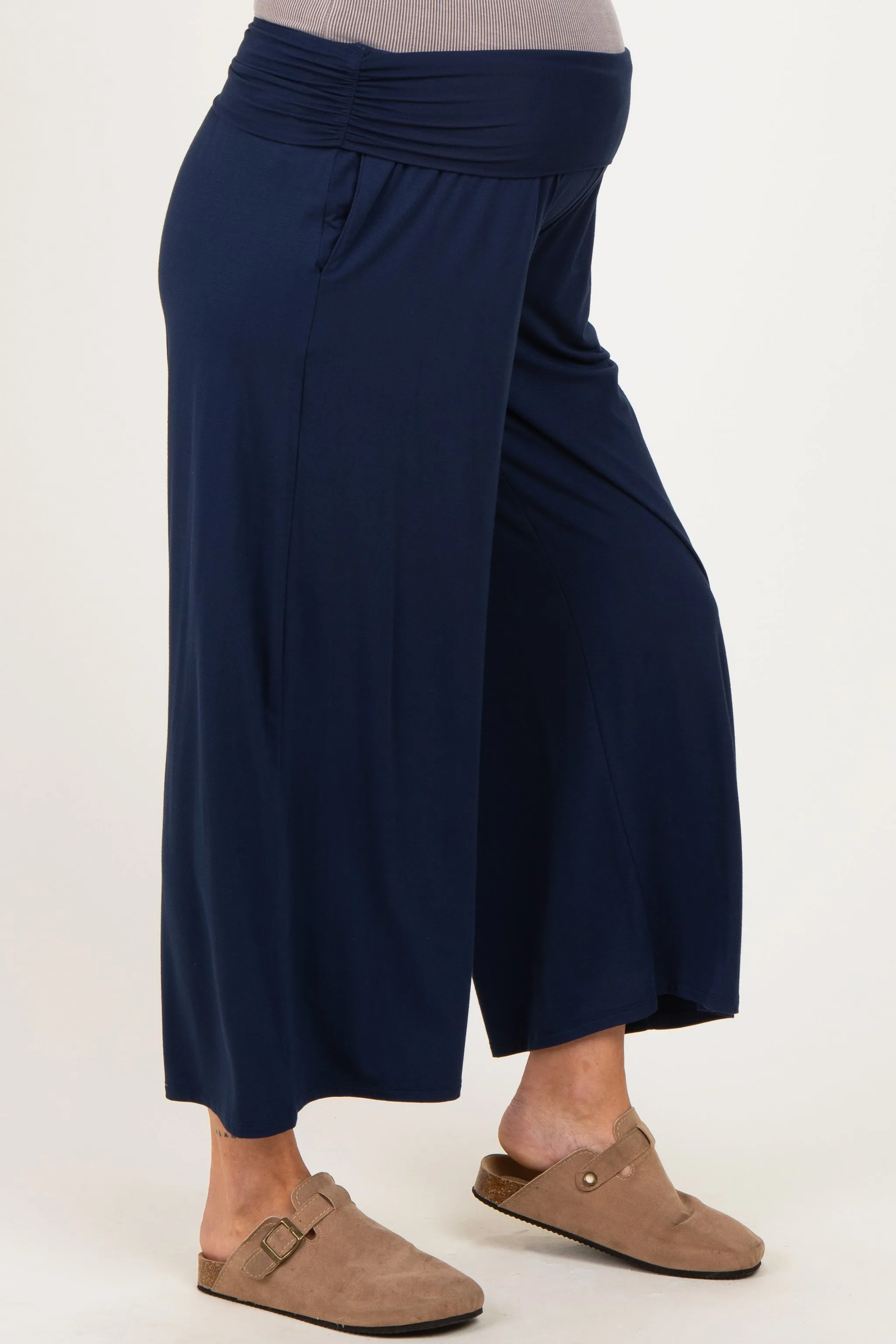 Navy Wide Waist Band Maternity Wide Leg Maternity Pants sold by Pinkblush product image thumbnail 3