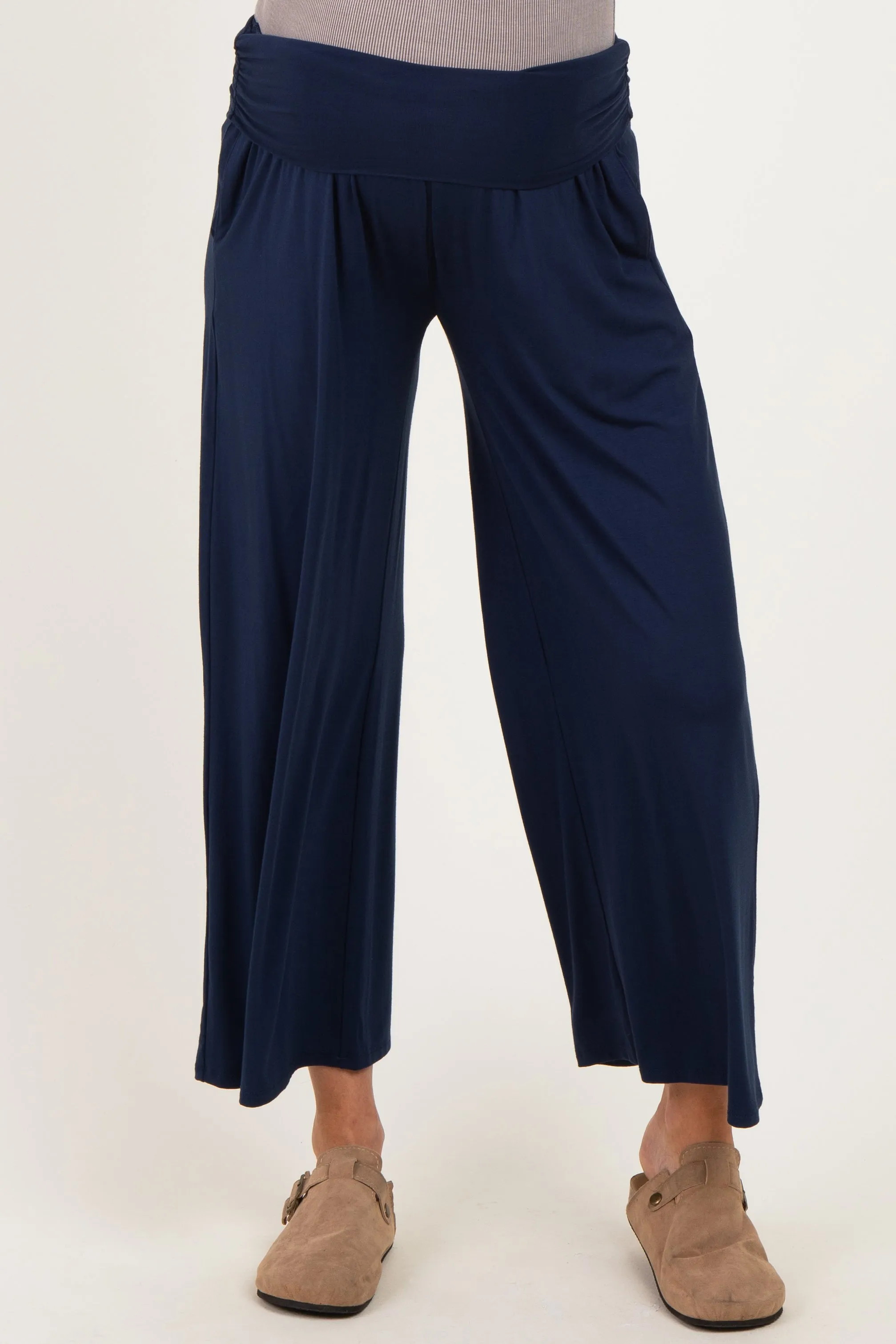 Navy Wide Waist Band Maternity Wide Leg Maternity Pants sold by Pinkblush product image thumbnail 2